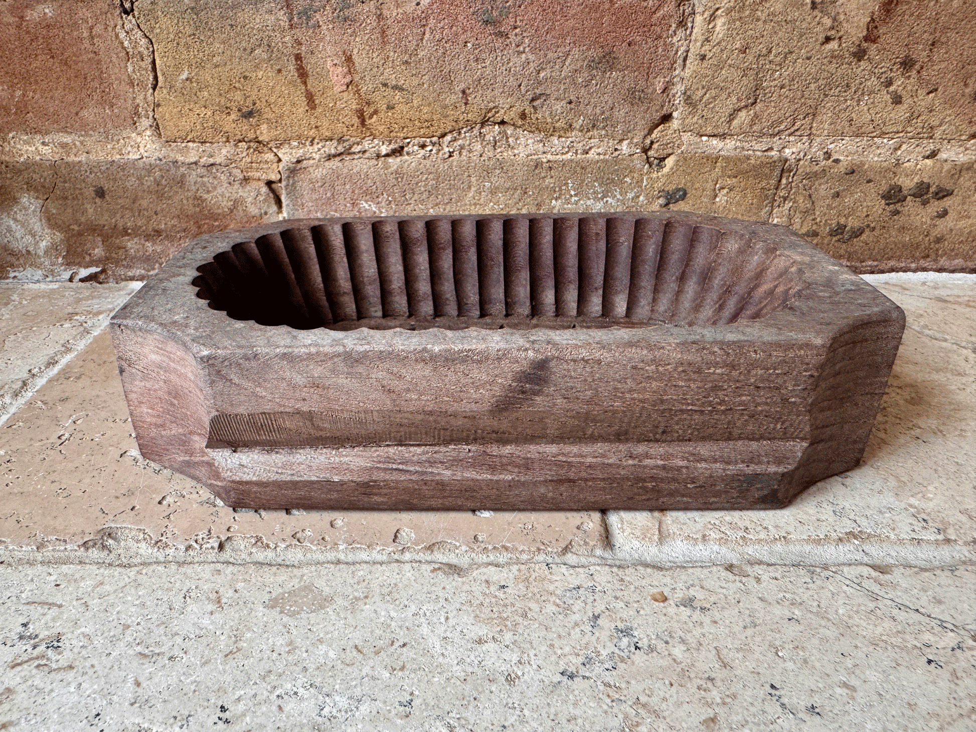 antique french deeplt carved butter brick mould wooden geometric folk art flower floral