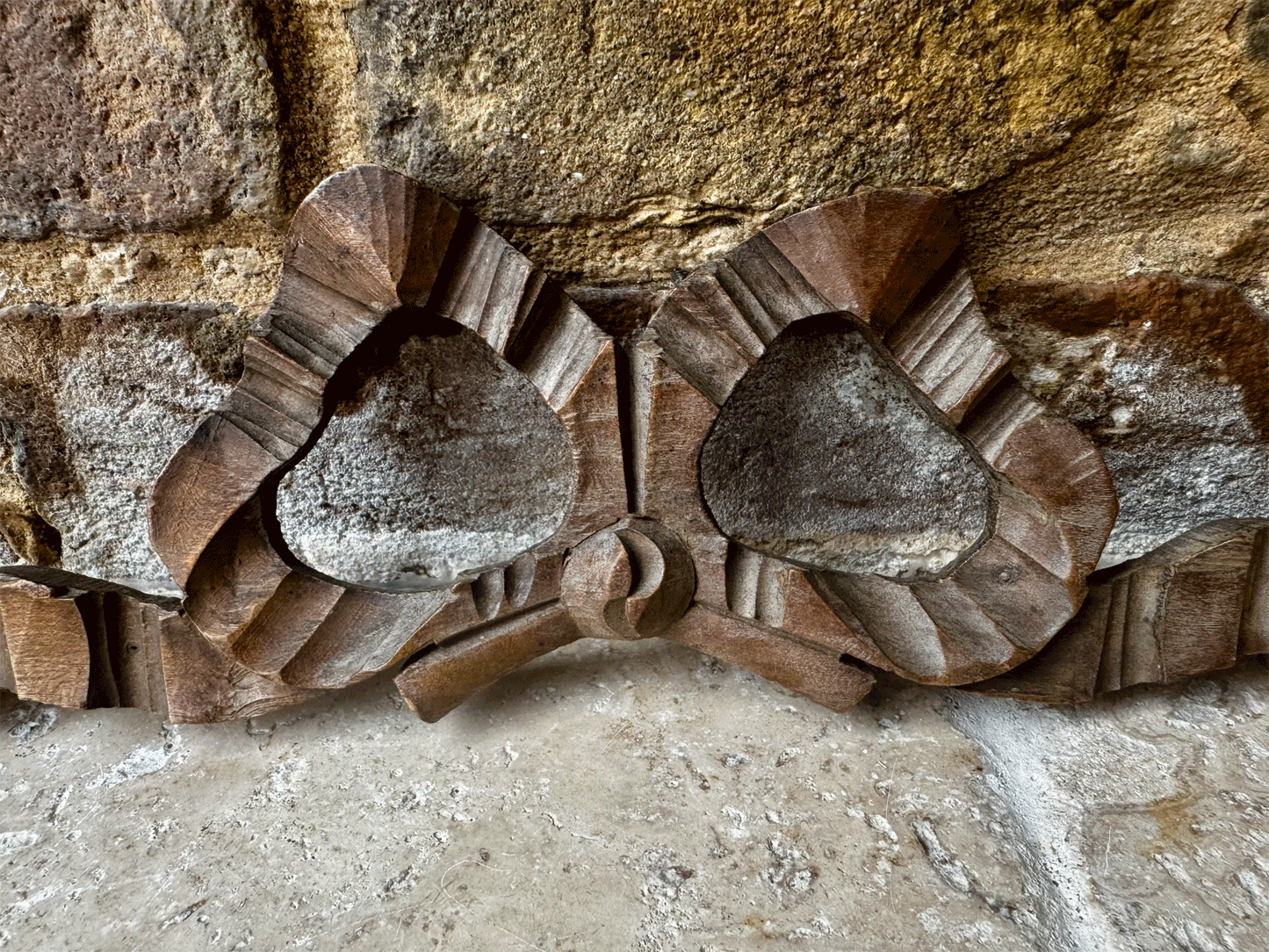 antique french carved wooden pelmet wall panel hanging bow shape