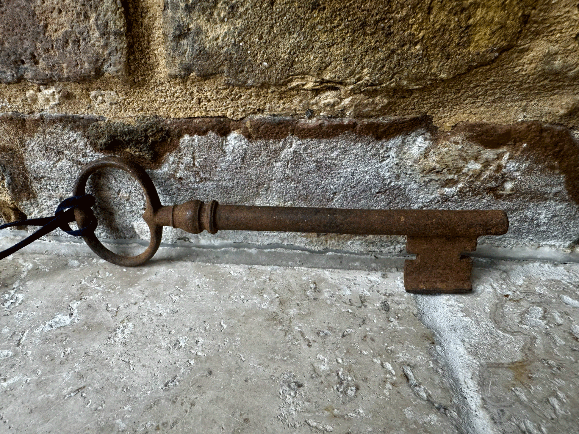 antique french large cast iron key vintage christmas decoration blue velvet ribbon