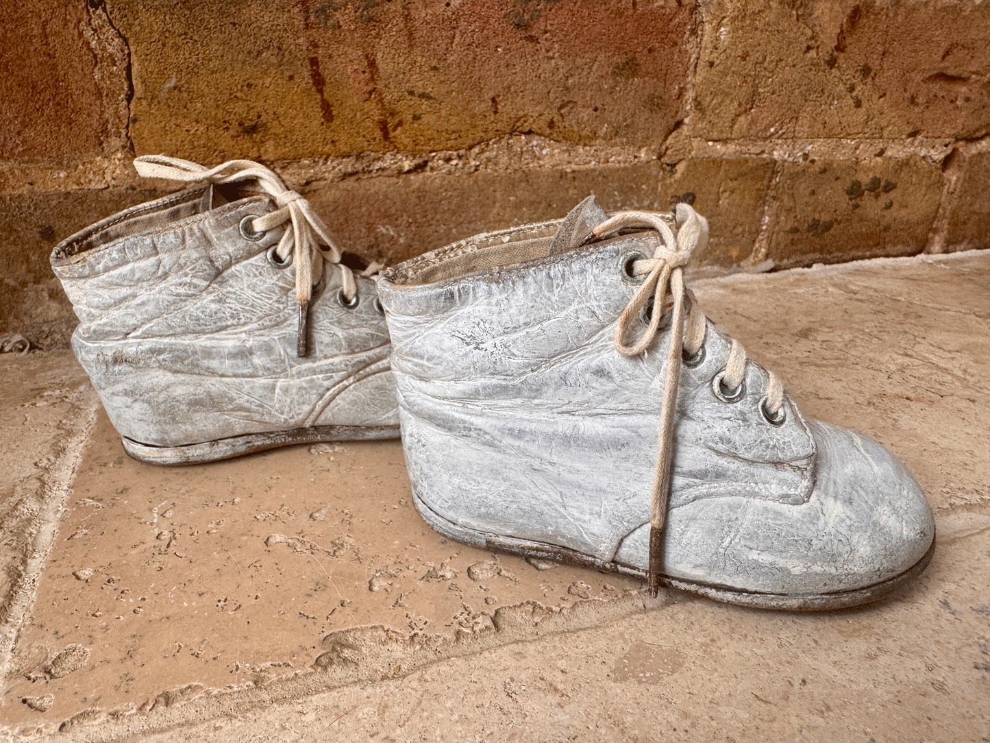 antique vintage french chalked children boots shoes whitewash nursery bedroom decor shelf styling prop