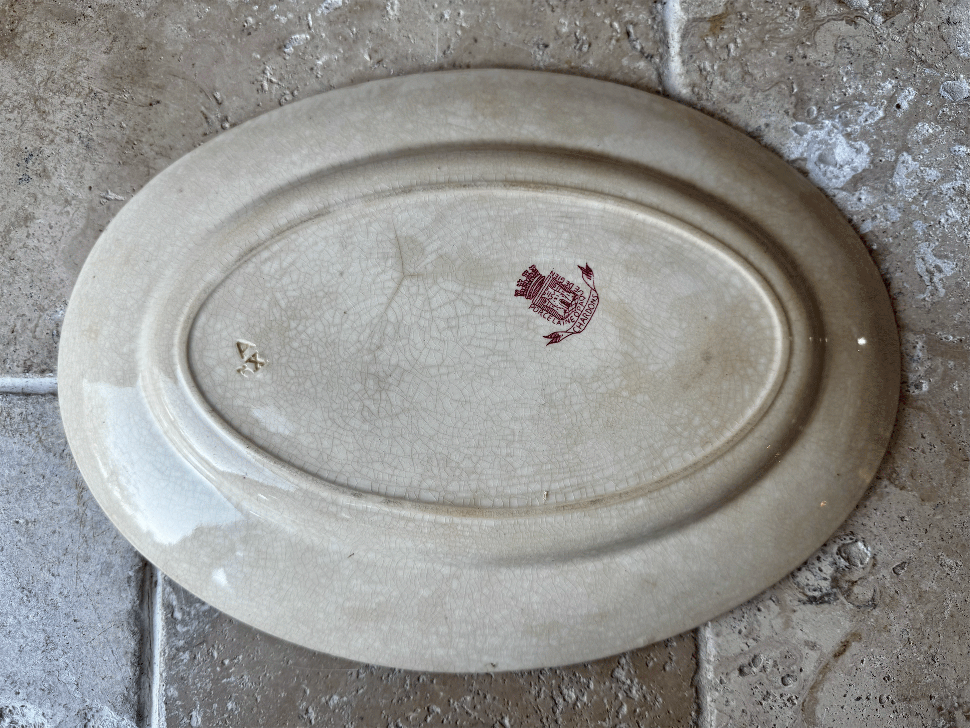 antique 19th century gien chardons pink transferware terre de fer ironstone platter plate