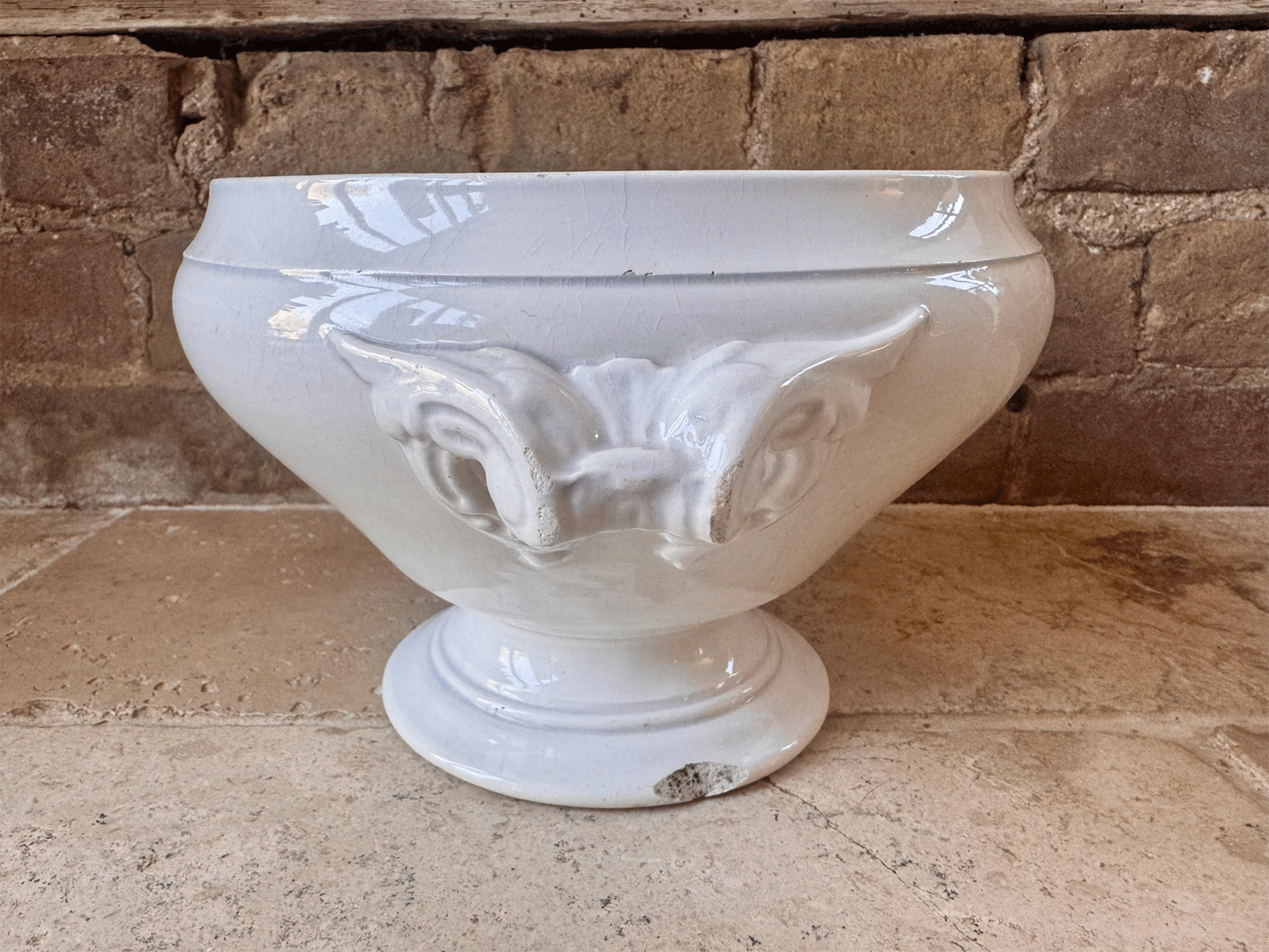 antique french large plain white ronstone soupiere planter sarreguemines