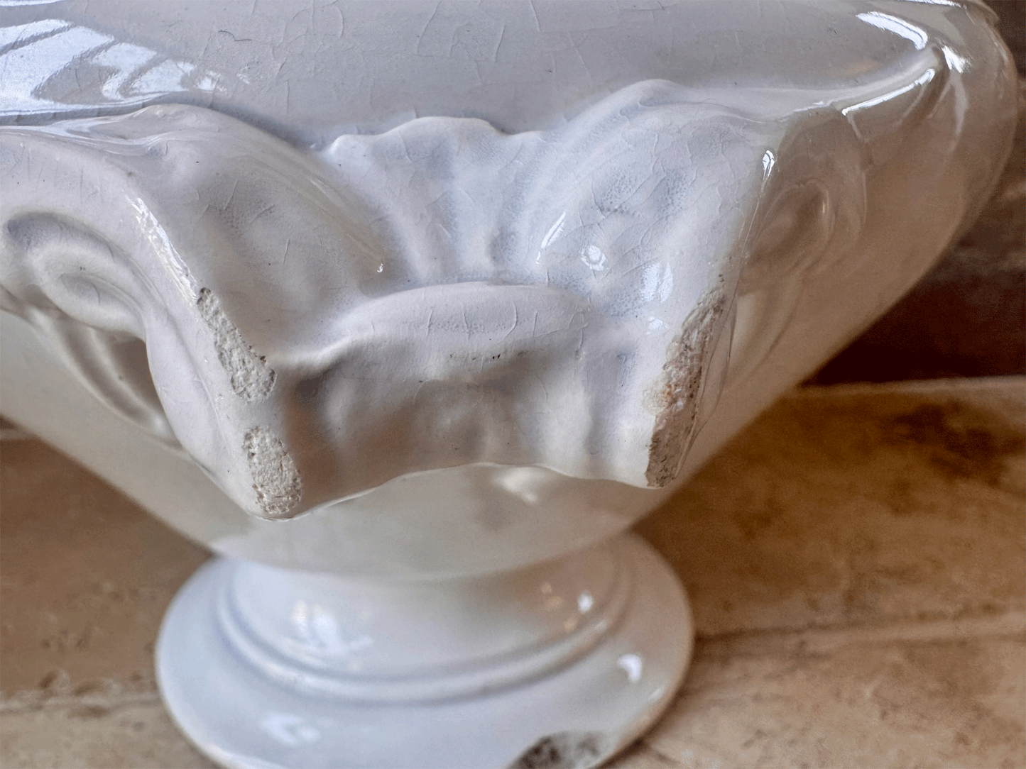 antique french large plain white ironstone soupiere planter sarreguemines