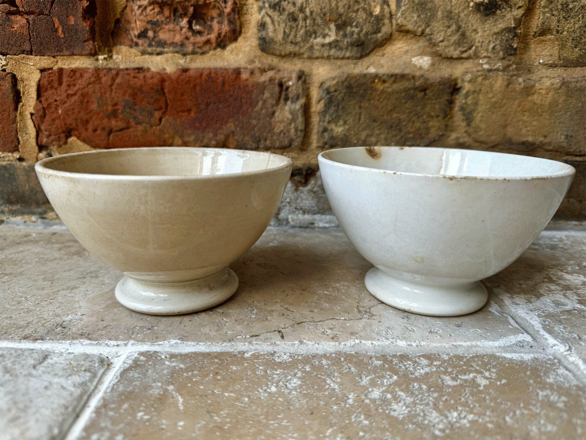 antique french chippy timeworn white ironstone cafe au lait bowl