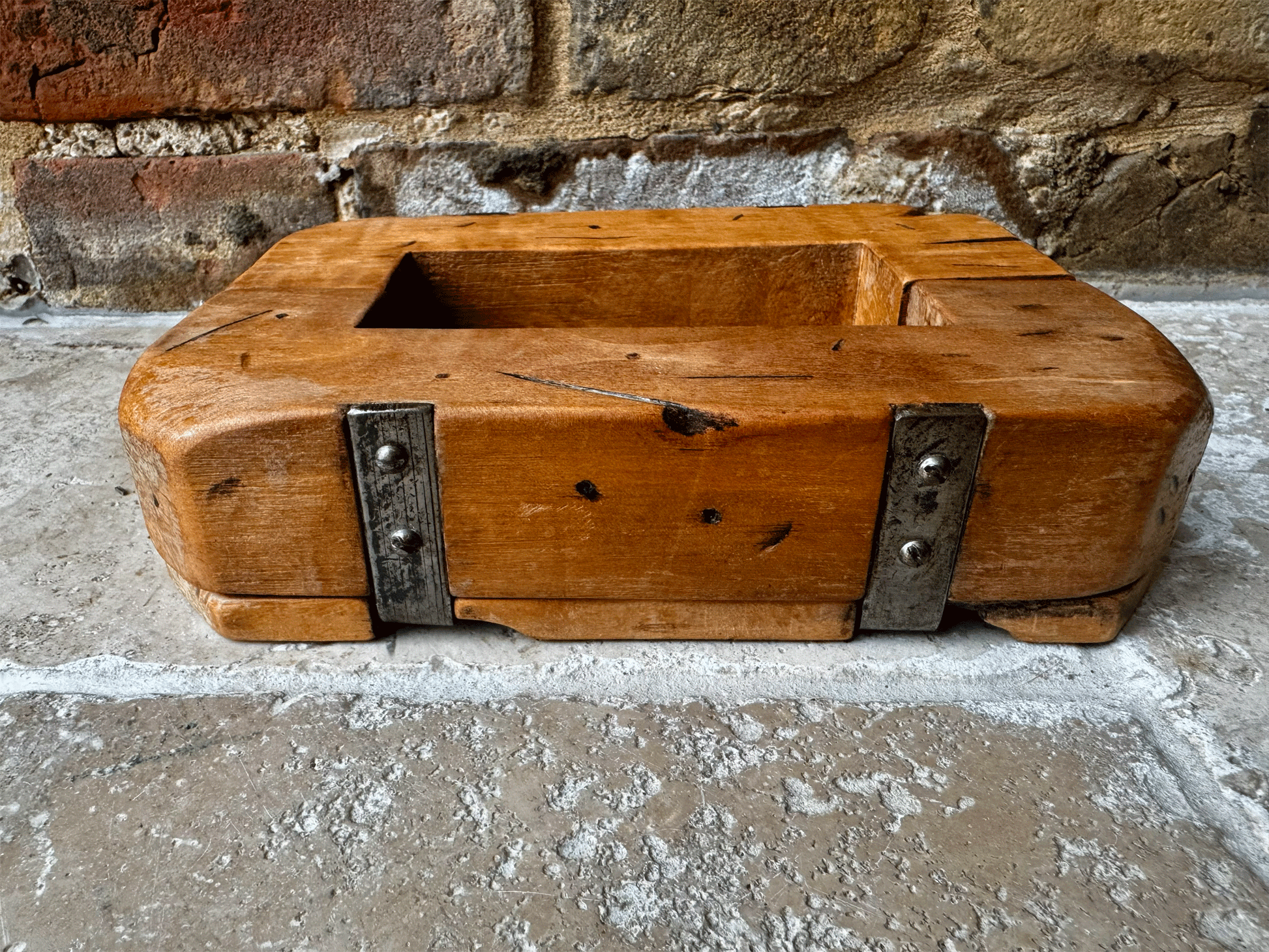 antique french chunky large arved wooden treen butter mould brick berries