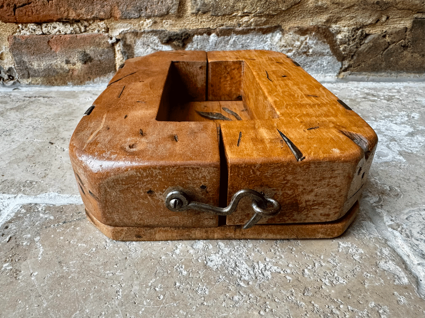 antique french chunky large arved wooden treen butter mould brick berries