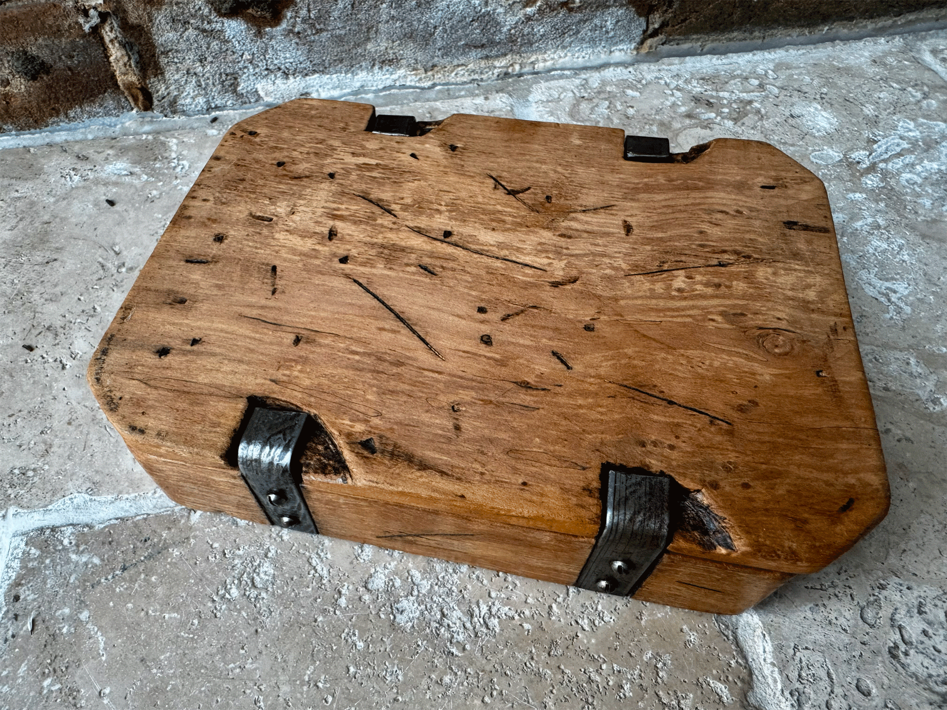 antique french chunky large arved wooden treen butter mould brick berries