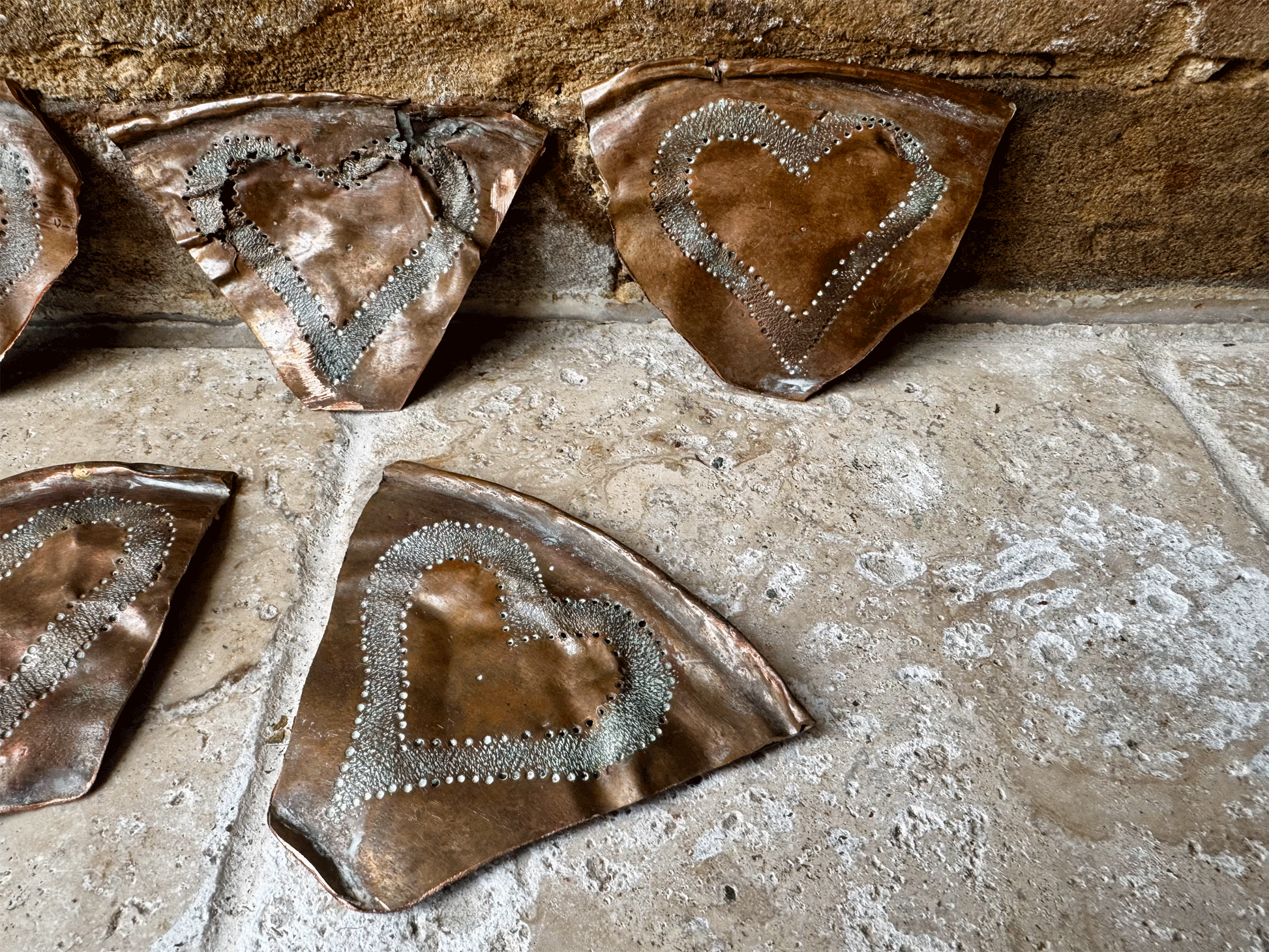 antique french cooper heart fragment rustic interior wall helf decor