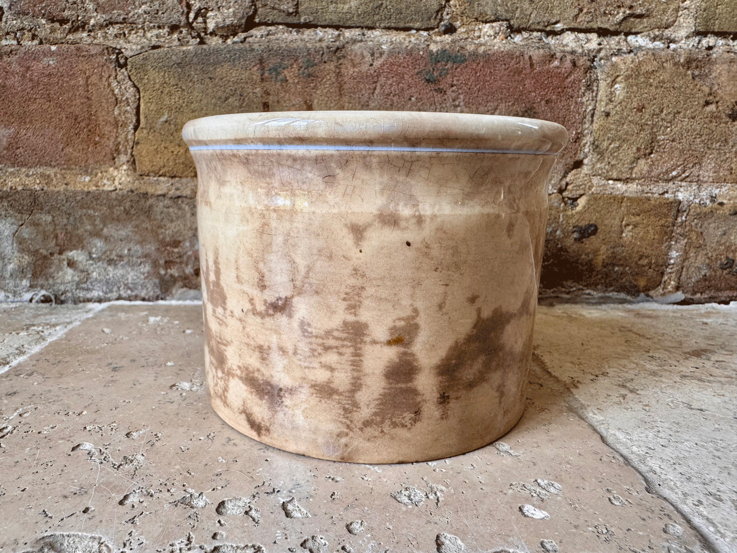antique french stained worn weathered ironstone confiture pot digoin sarreguemines