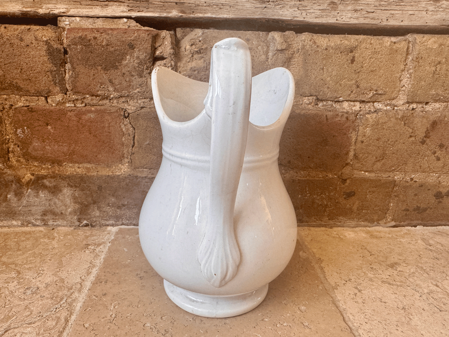 antique french 19th century creil montereau large white ironstone terre de fer pitcher jug vase