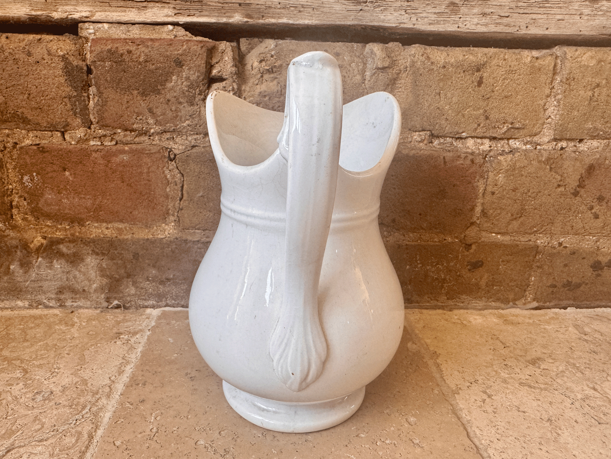 antique french 19th century creil montereau large white ironstone terre de fer pitcher jug vase