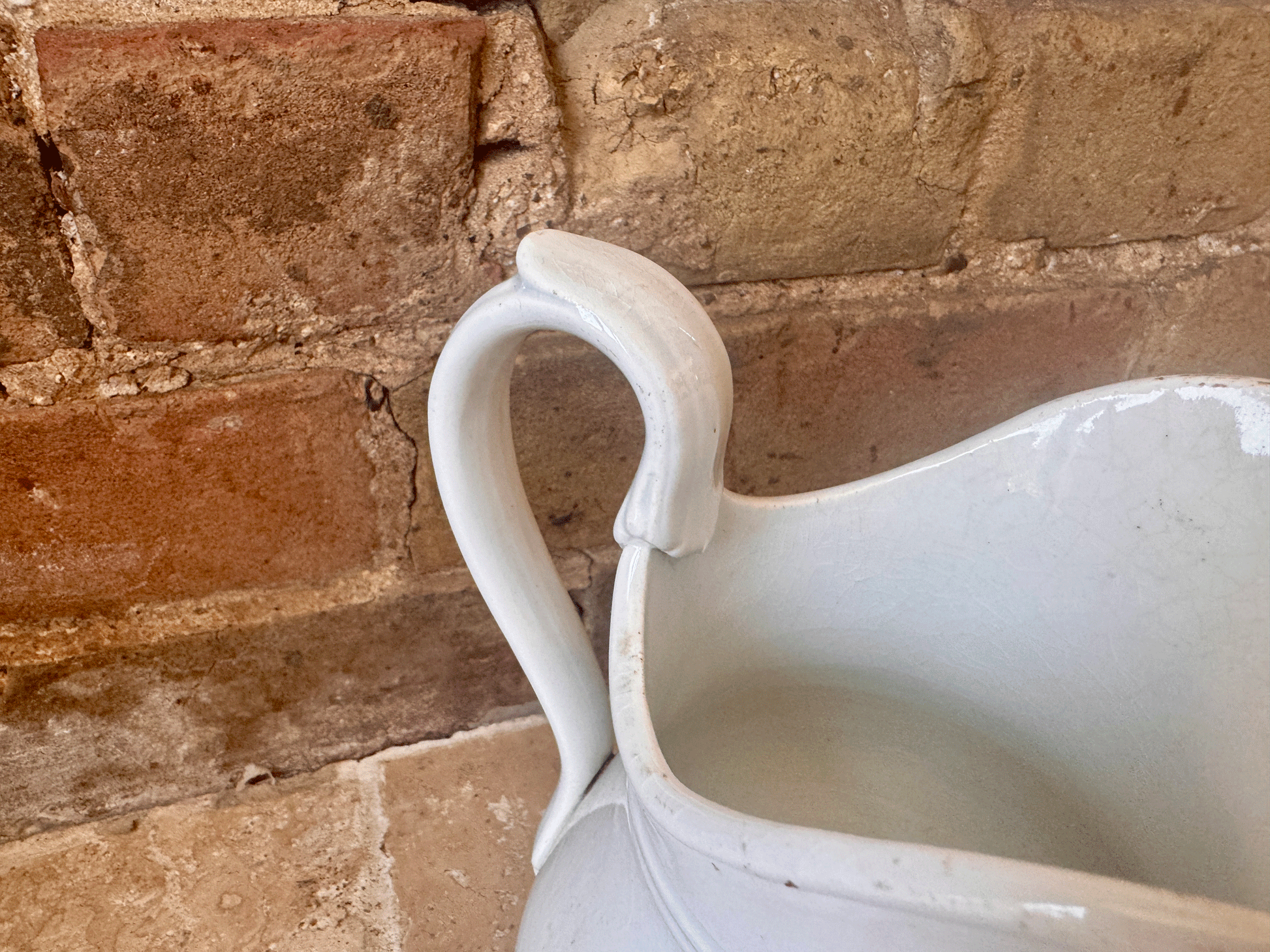 antique french 19th century creil montereau large white ironstone terre de fer pitcher jug vase
