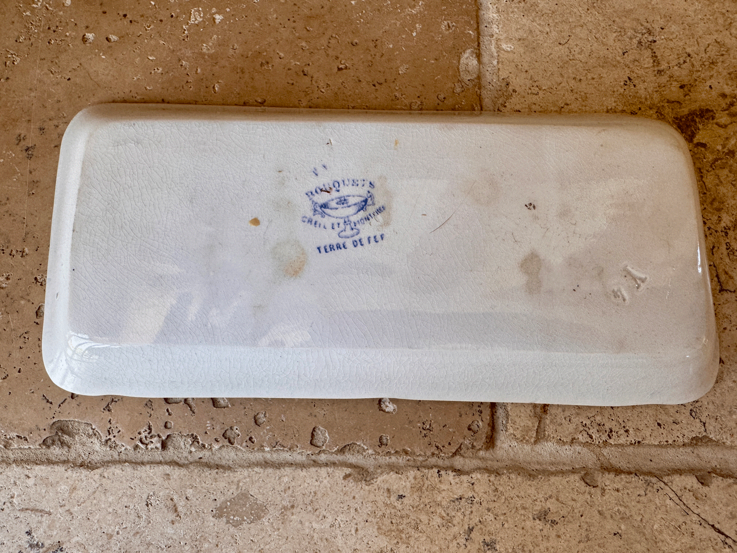 antique french blue transferware terre de fer ironstone creil montereau bouquets soap razor dish
