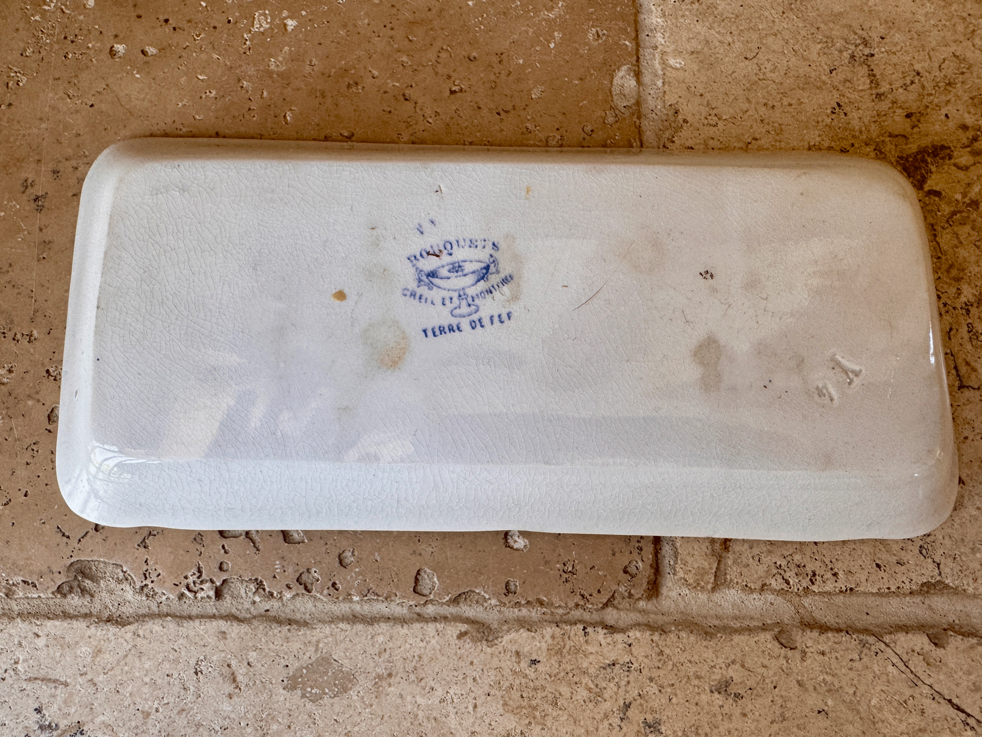 antique french blue transferware terre de fer ironstone creil montereau bouquets soap razor dish