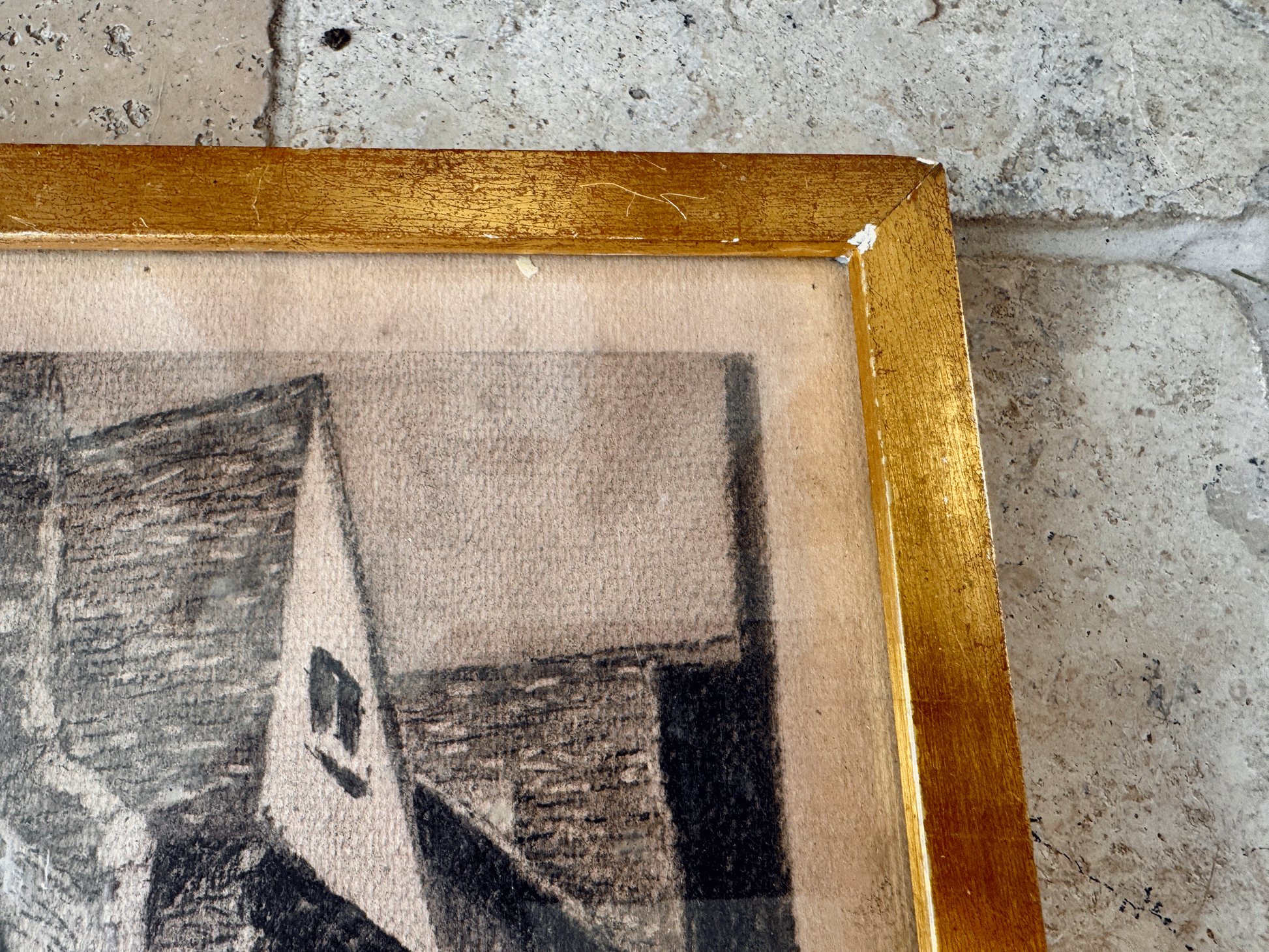 antique french signed framed charcoal drawing medieval rouen dated 1937