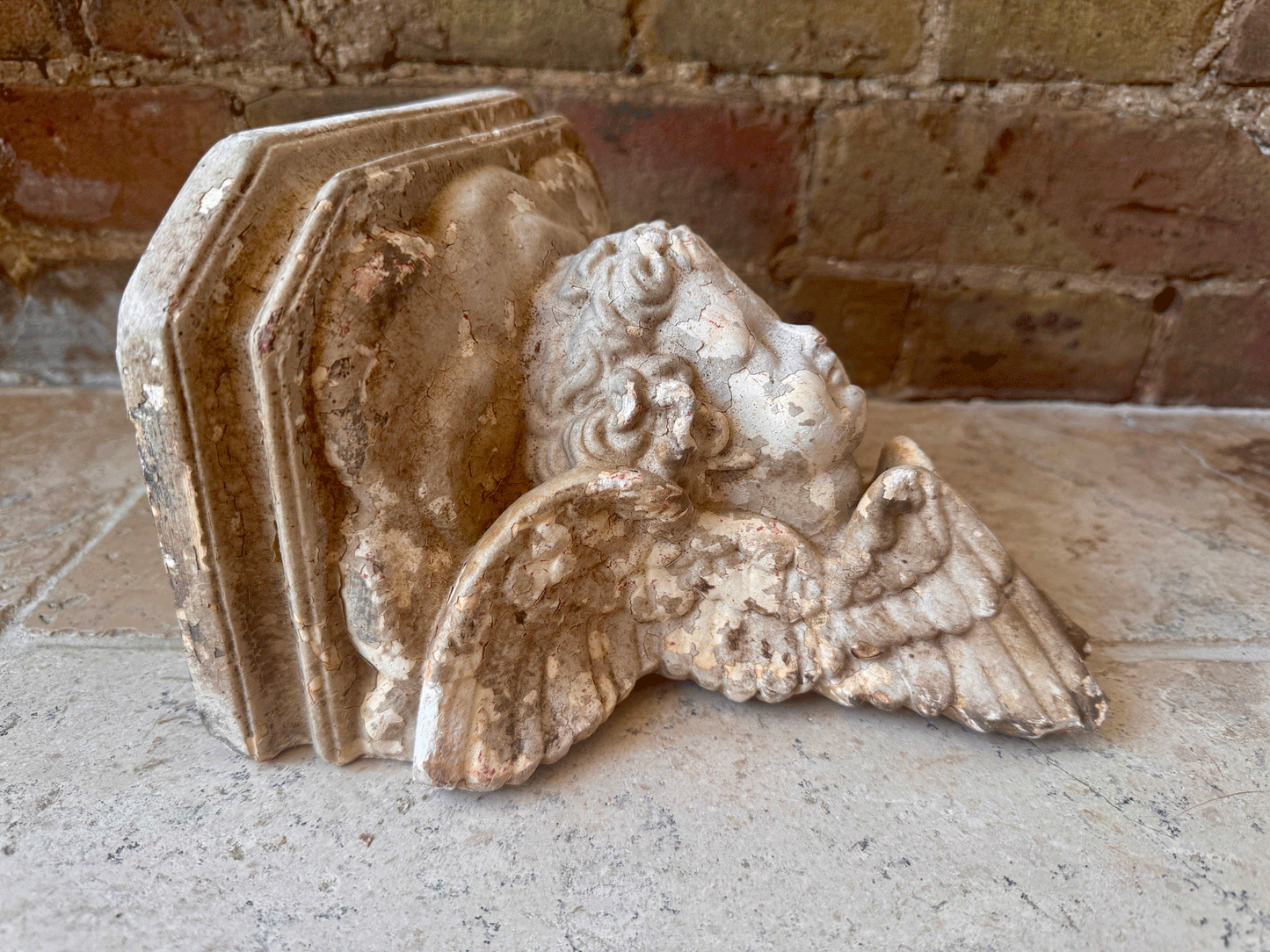 antique french decorative plaster stoneware cherub putti wall corbel floating shelf 