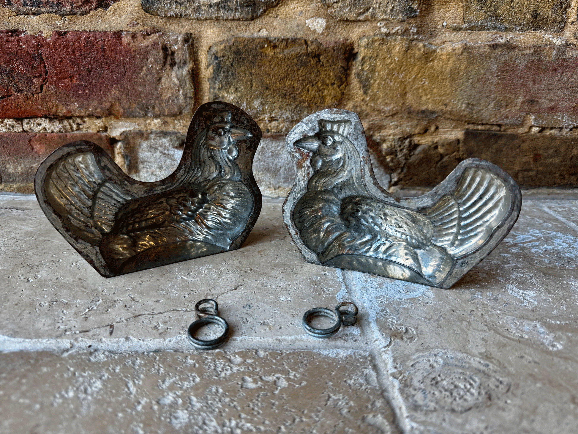 antique french crown hen easter tin chocolate mould