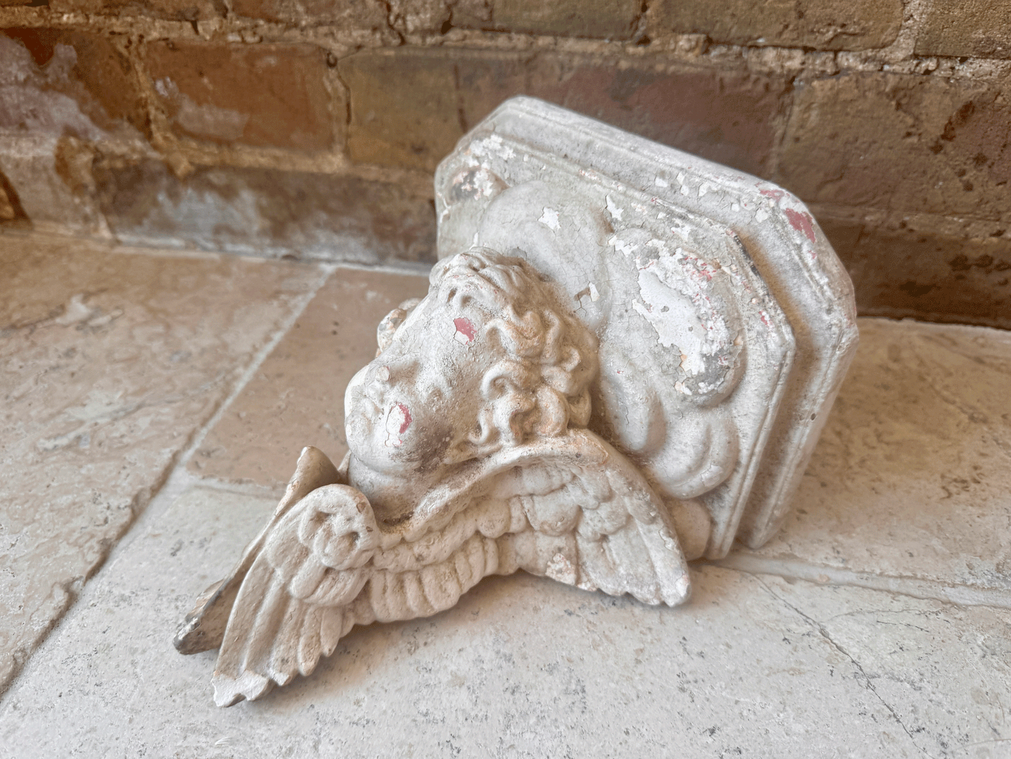 antique french decorative plaster stoneware cherub putti wall corbel floating shelf 