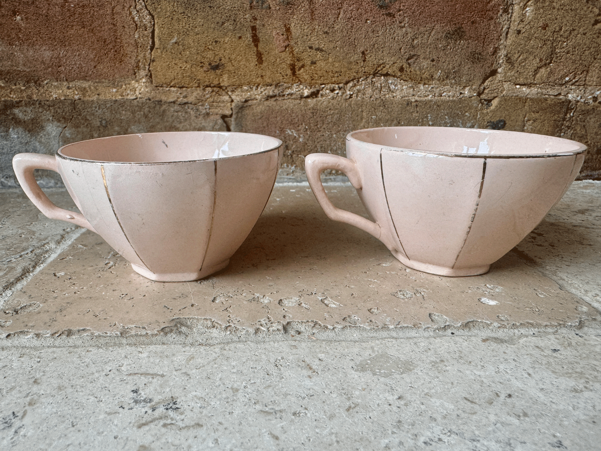 antique french pink gold trim ironstone espresso cup digoin sarreguemines