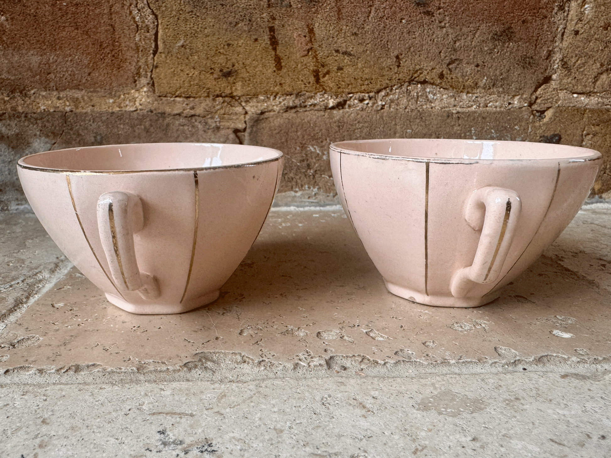 antique french pink gold trim ironstone espresso cup digoin sarreguemines