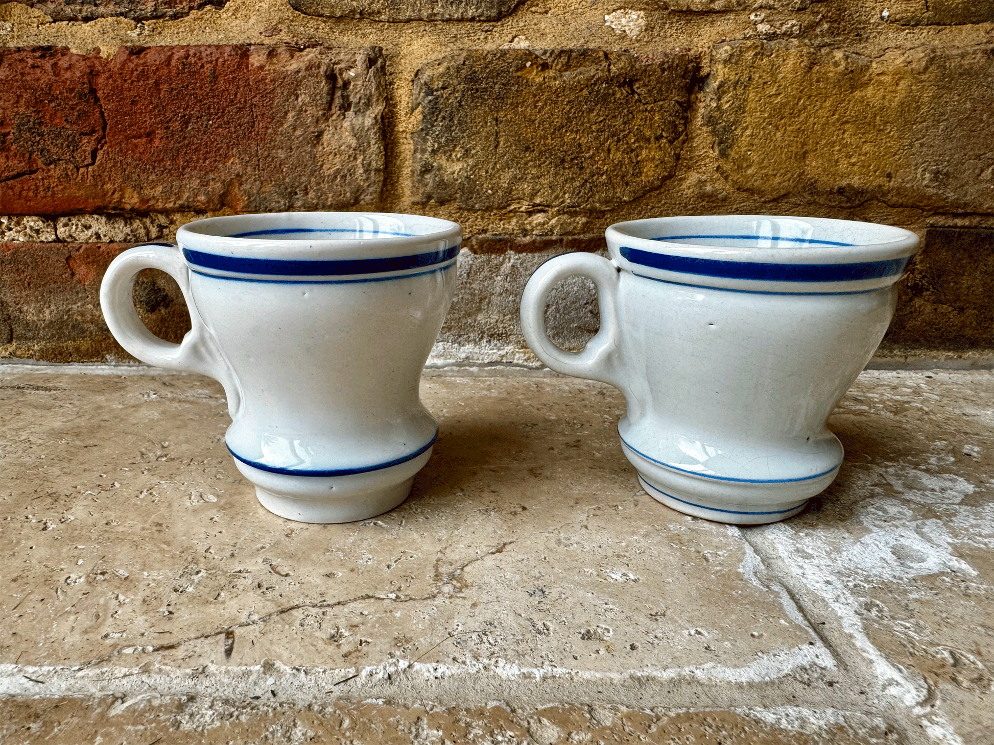 rare antique french thick heavy blue white ironstone coffee brulot cup