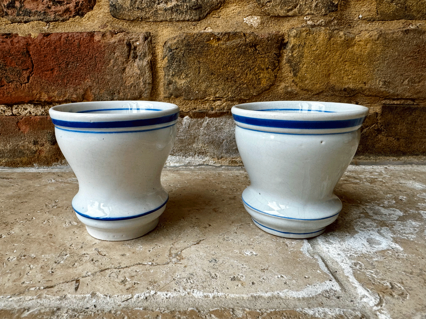 rare antique french thick heavy blue white ironstone coffee brulot cup