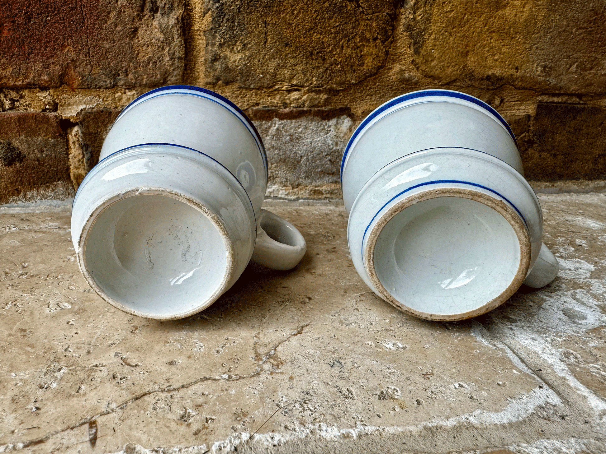 rare antique french thick heavy blue white ironstone coffee brulot cup