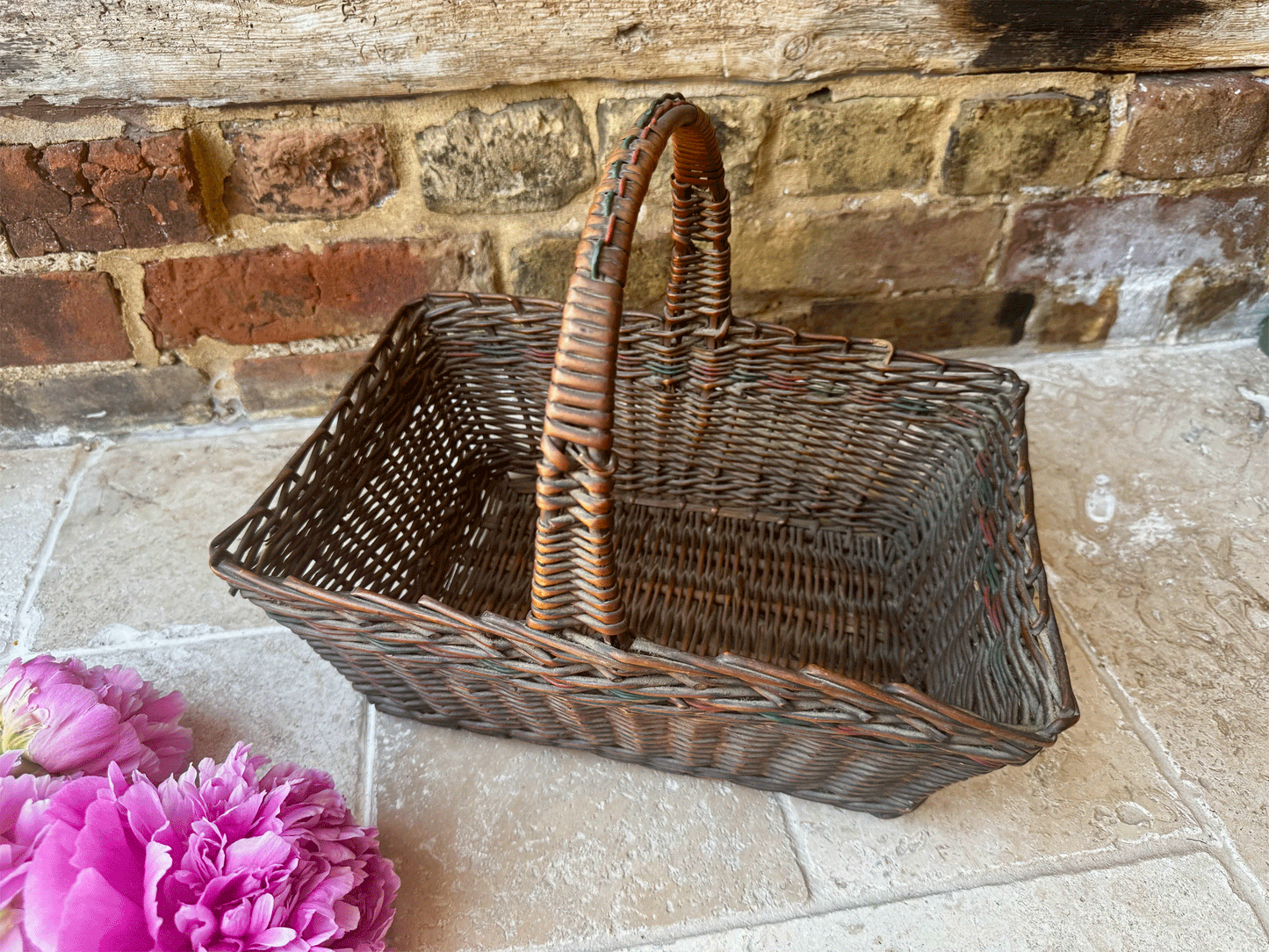 antique french wicker shopper shopping basket garden market trug