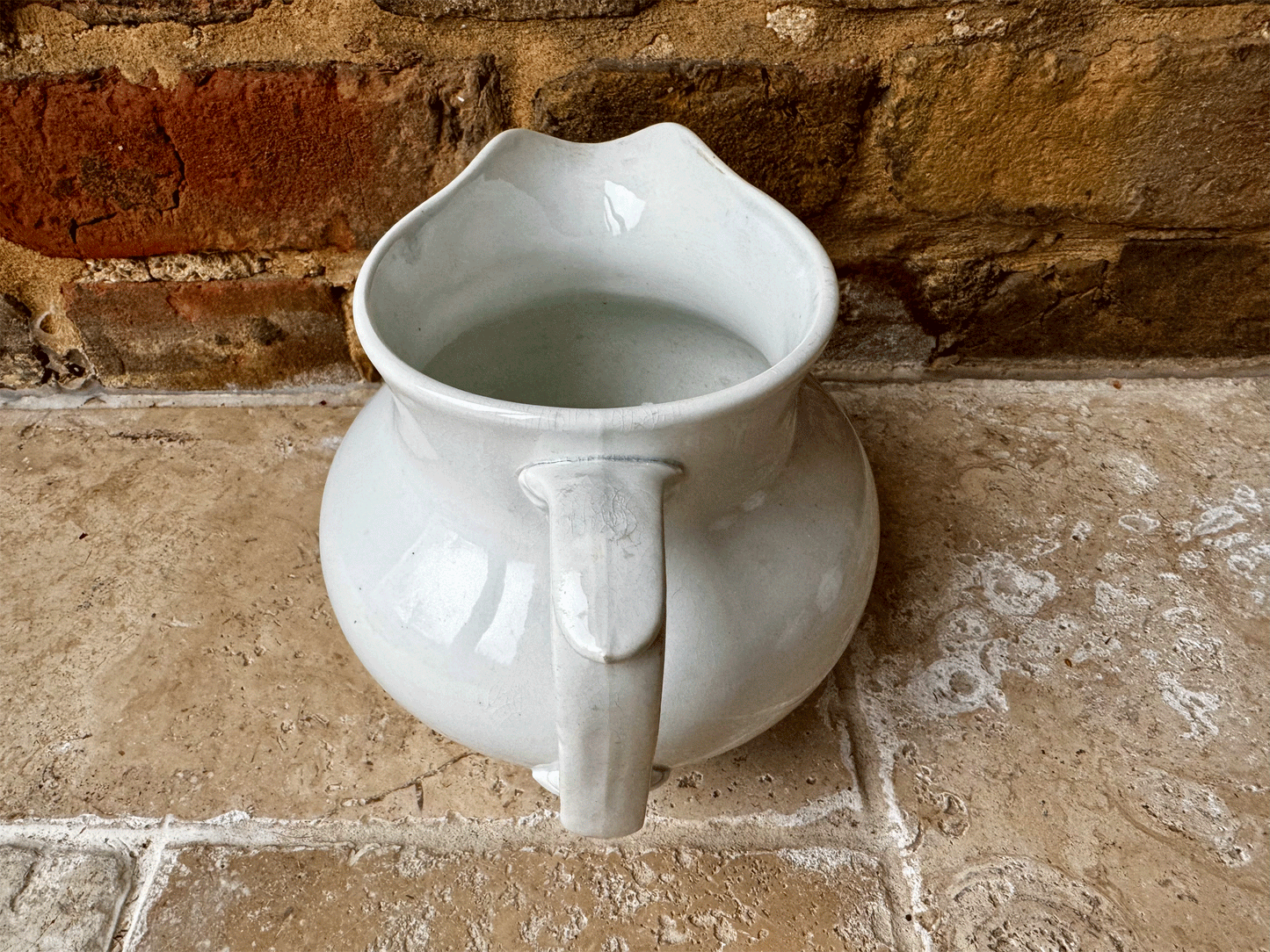 antique french creil montereau terre de fer plain white ironstone bulbous shaped jug pitcher