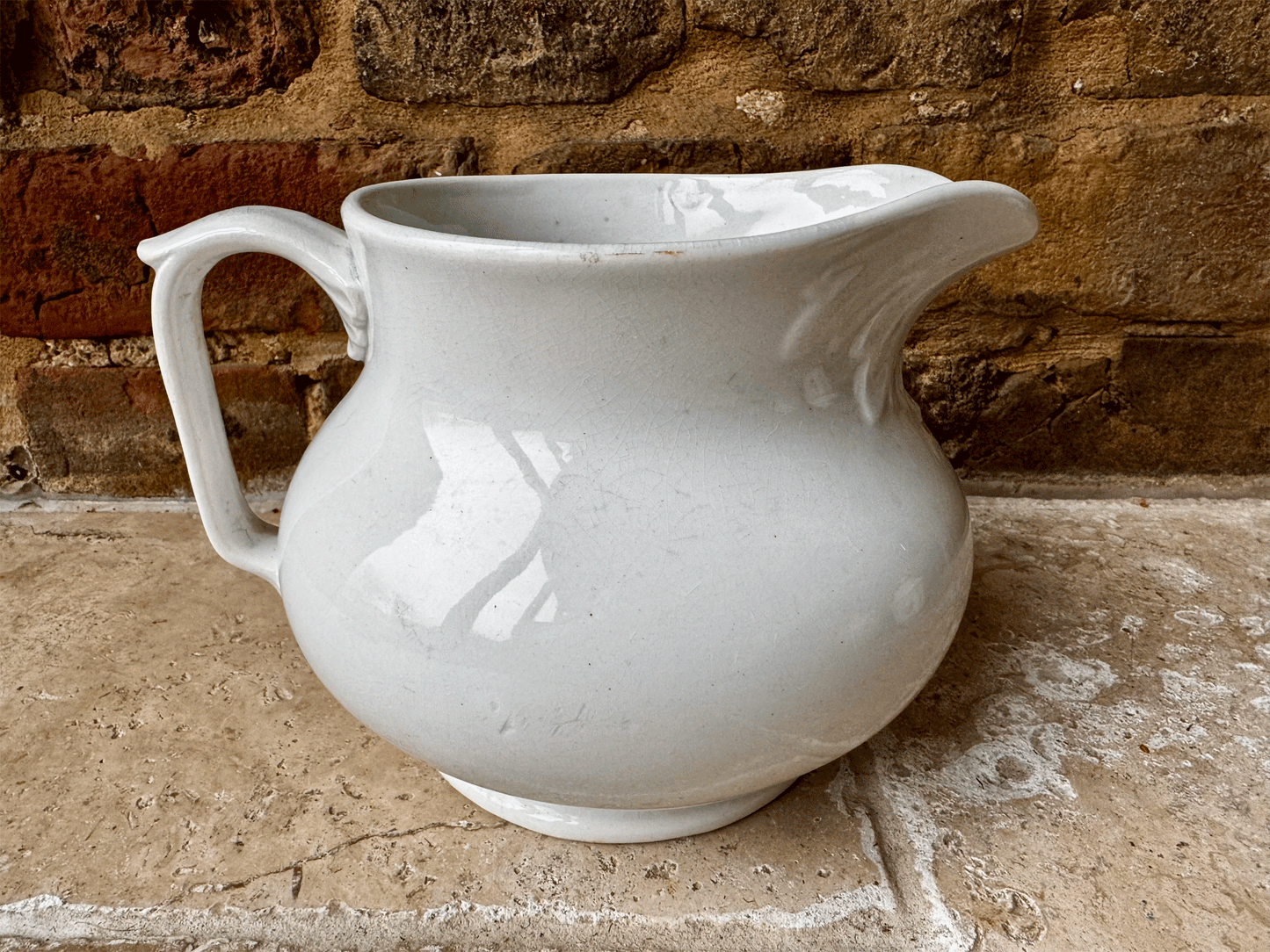 antique french creil montereau terre de fer plain white ironstone bulbous shaped jug pitcher