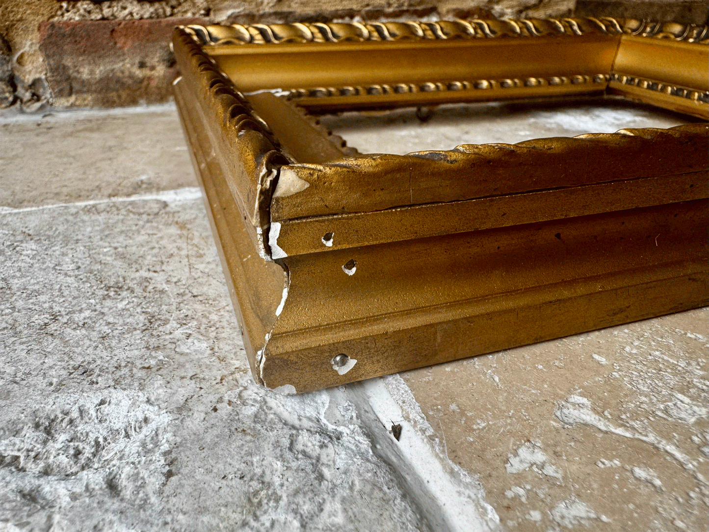 antique french gilt edged rectangular wooden picture frame