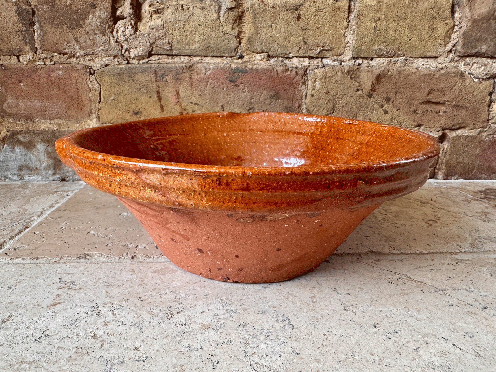 rustic antique french glazed mixing bowl tian pancheon earthenware terracotta dairy pan