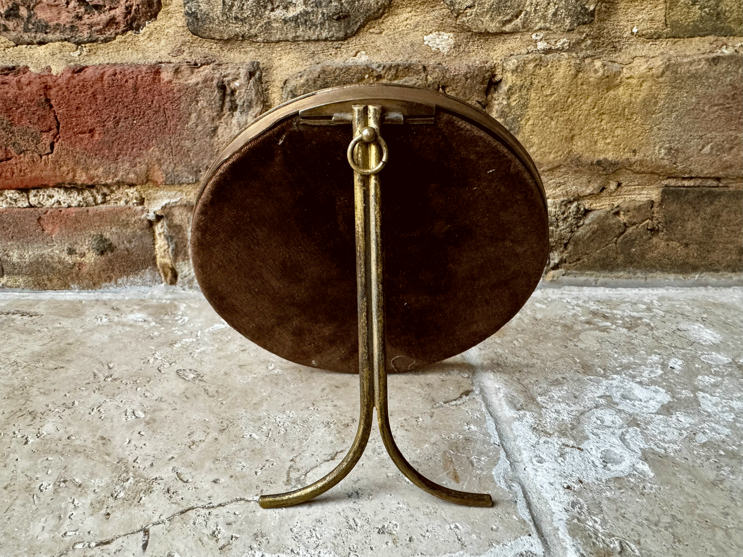 antique french small brass easel backed framed floral still life oil painting