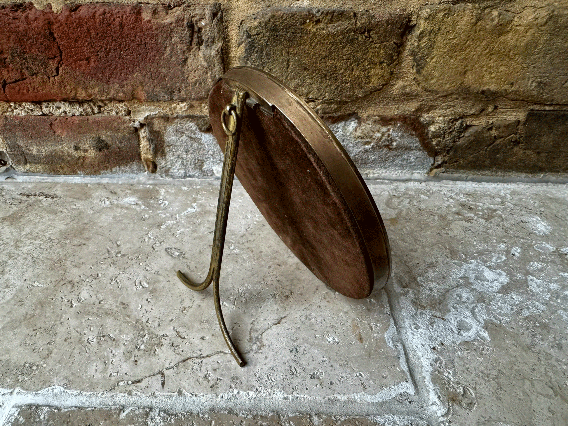 antique french small brass easel backed framed floral still life oil painting