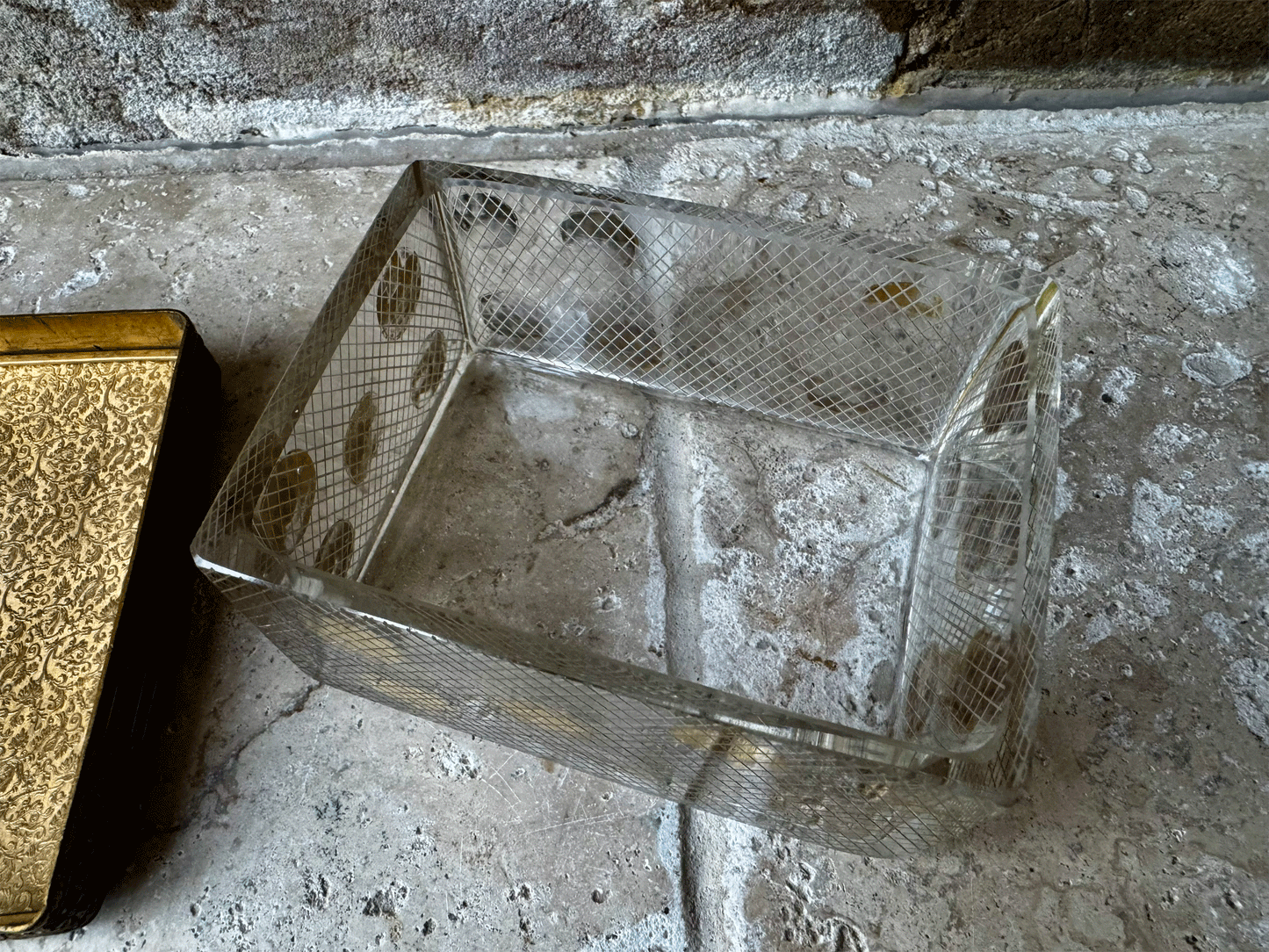 Antique French Glass Jewellery Box with Embroidered Lid