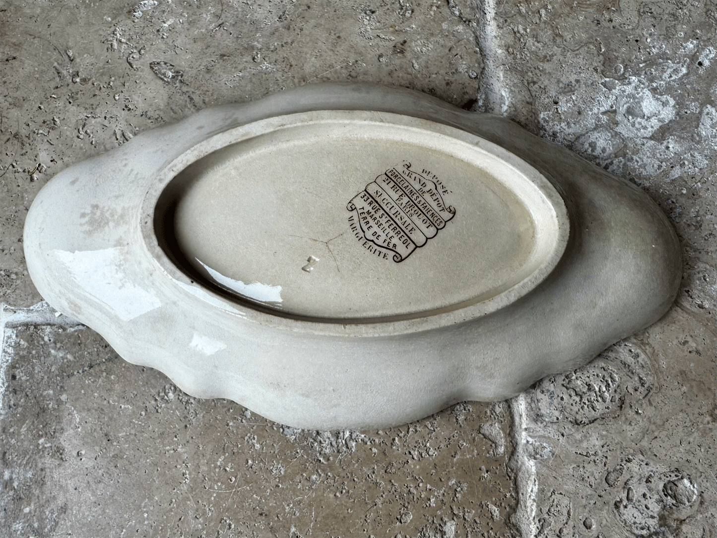 antique french emile bourgeois ravier oval plate dish sepia transferware marguerite grand depot buttery crazing