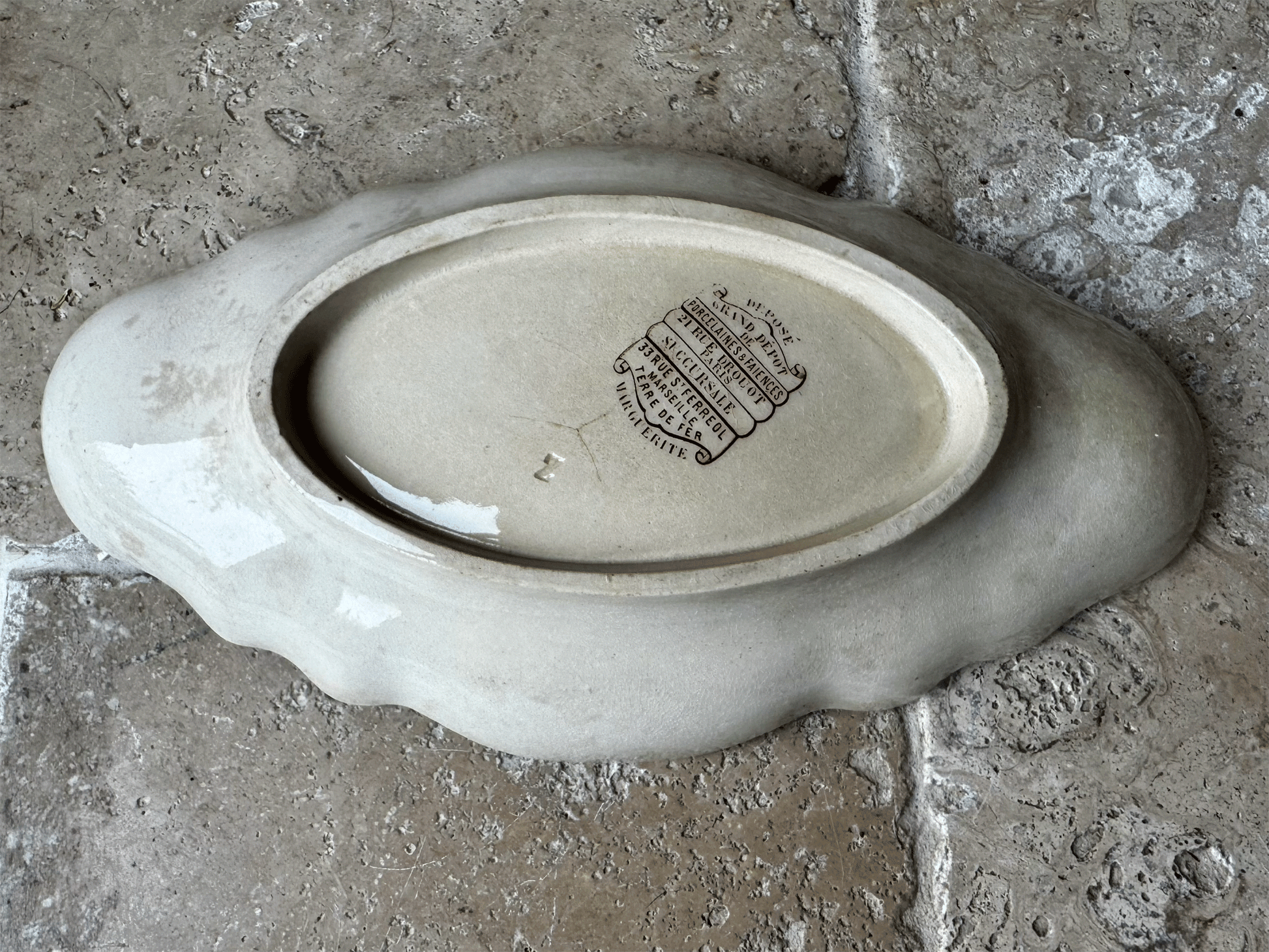 antique french emile bourgeois ravier oval plate dish sepia transferware marguerite grand depot buttery crazing