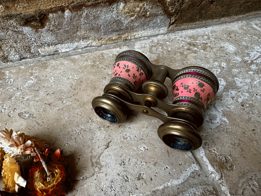 antique rare pink hand painted enamel opera glasses french chevalier paris