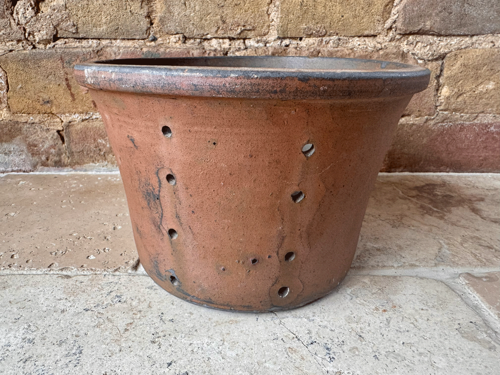 huge extra large antique french pierced strainer faisselle cheese strainer rustic stoneware