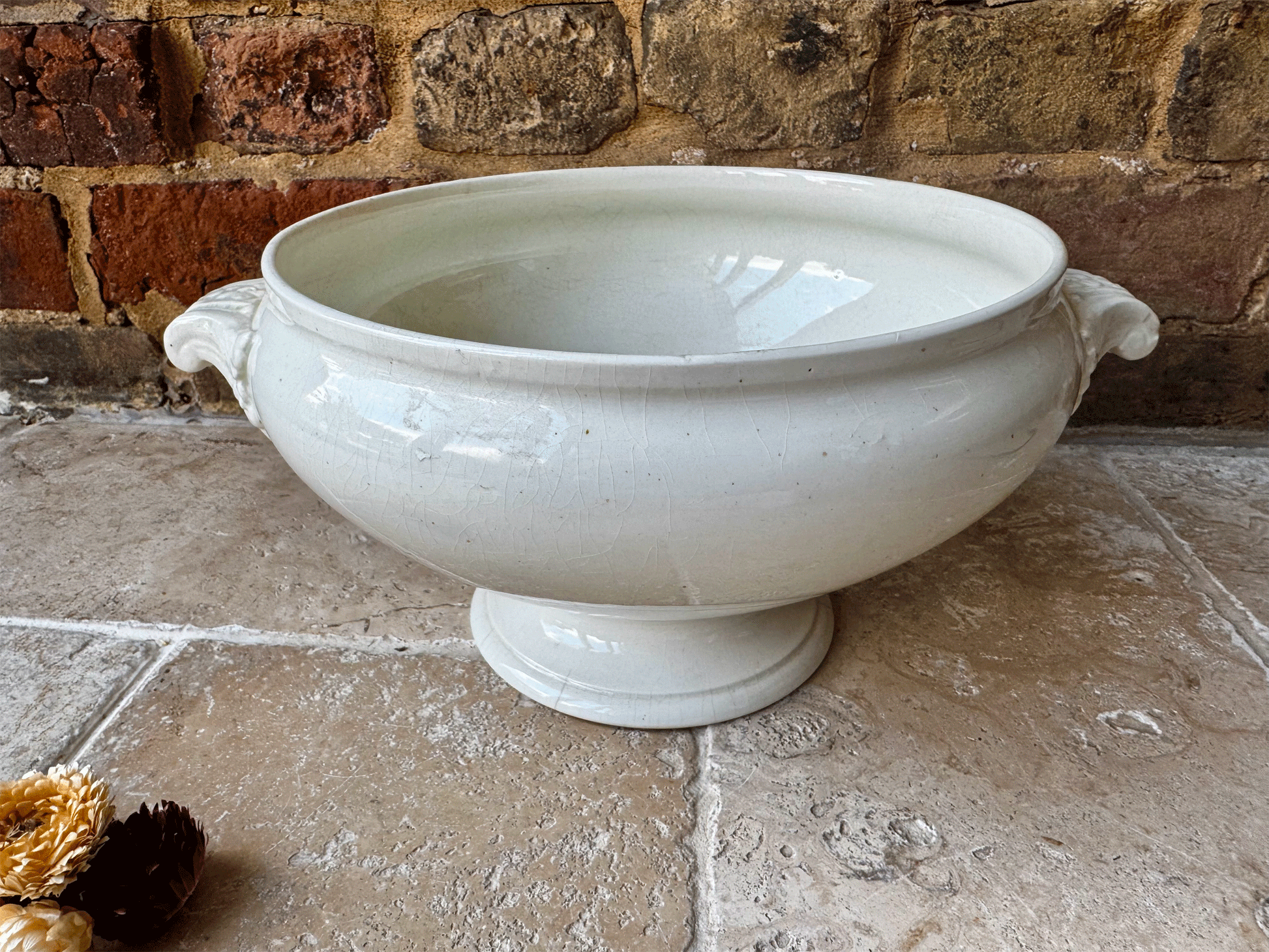 antique french extra arge terre de fer plain white ironstone soupiere bowl tureen