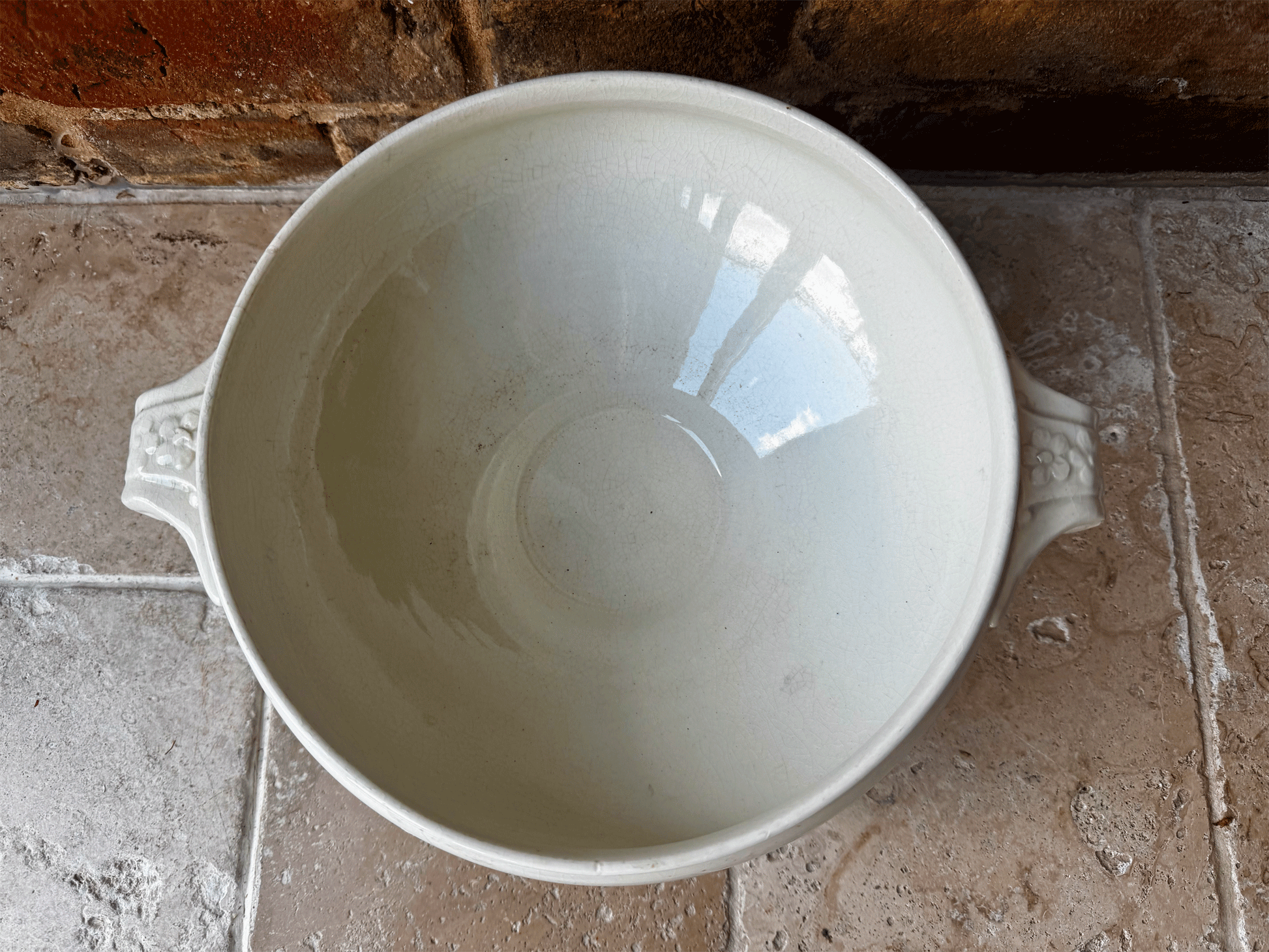 antique french extra arge terre de fer plain white ironstone soupiere bowl tureen