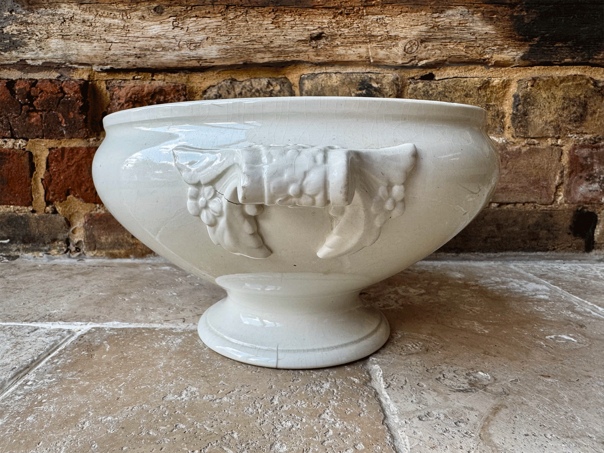 antique french extra arge terre de fer plain white ironstone soupiere bowl tureen