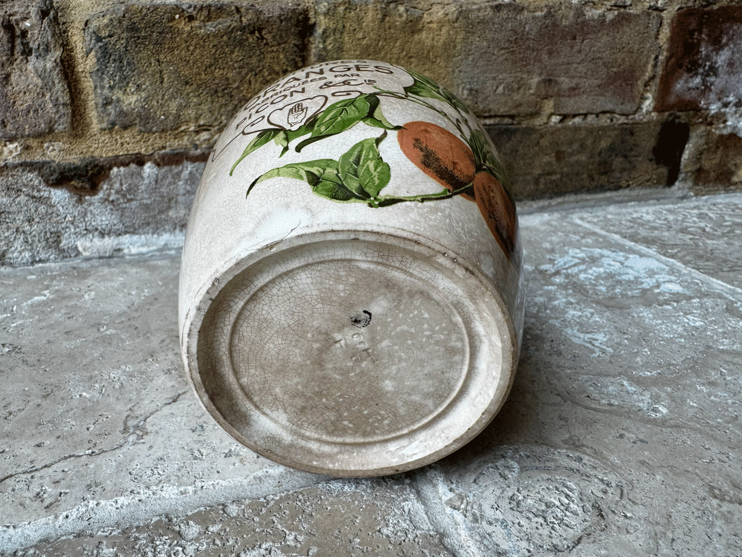 antique french large ironstone advertising pot picon confitures oranges