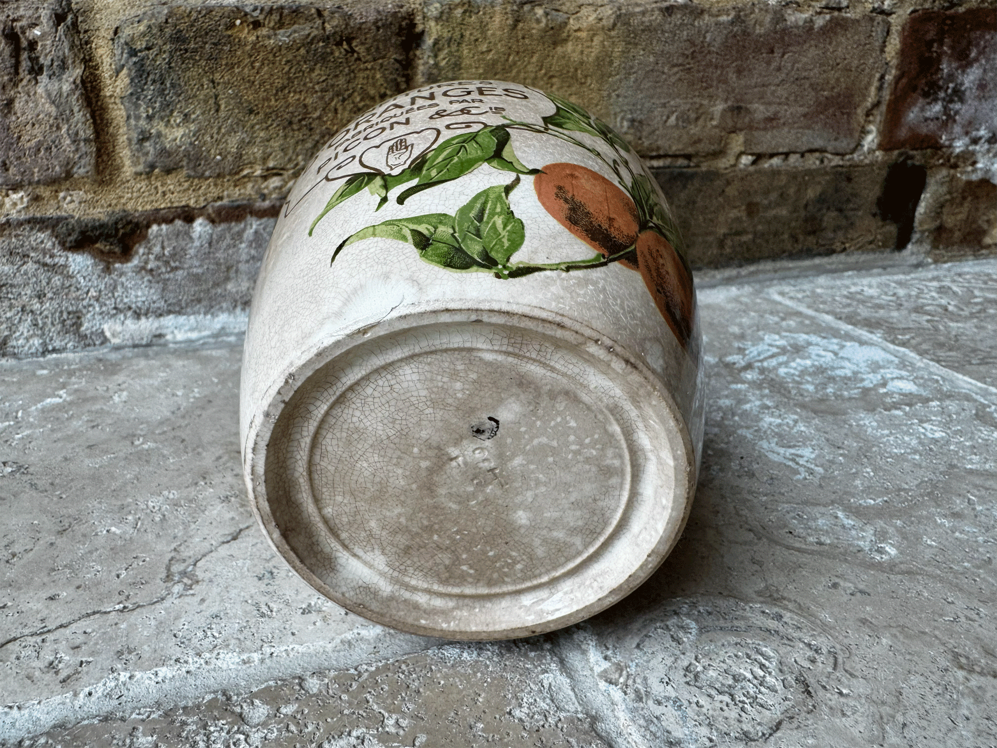 antique french large ironstone advertising pot picon confitures oranges