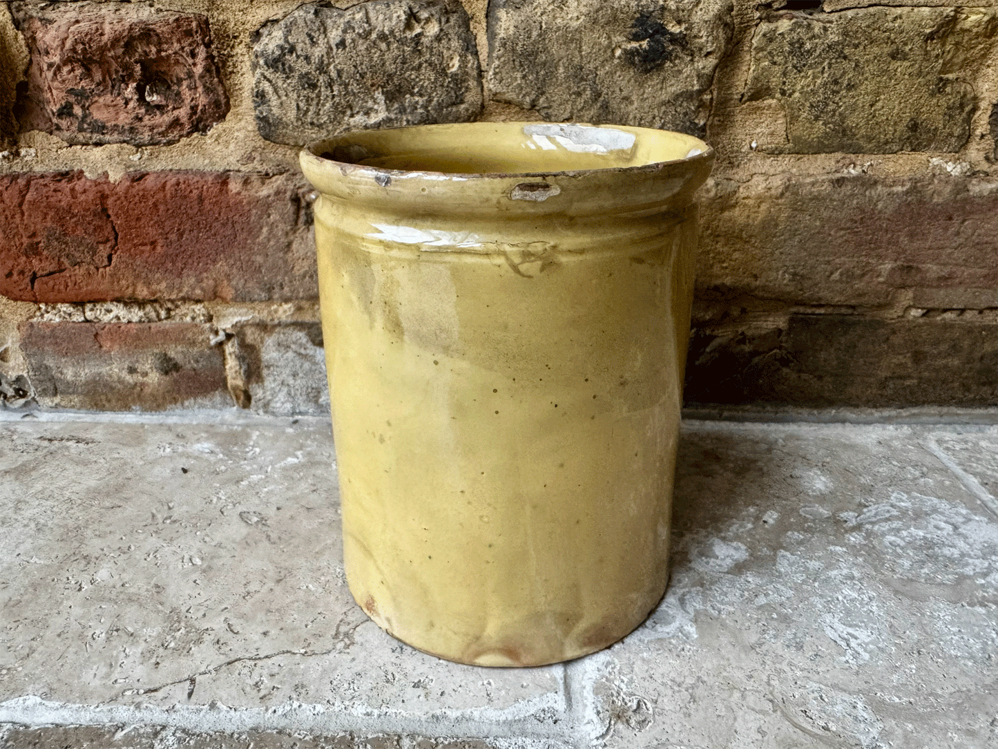 rare antique extra large french yellow confiture pot