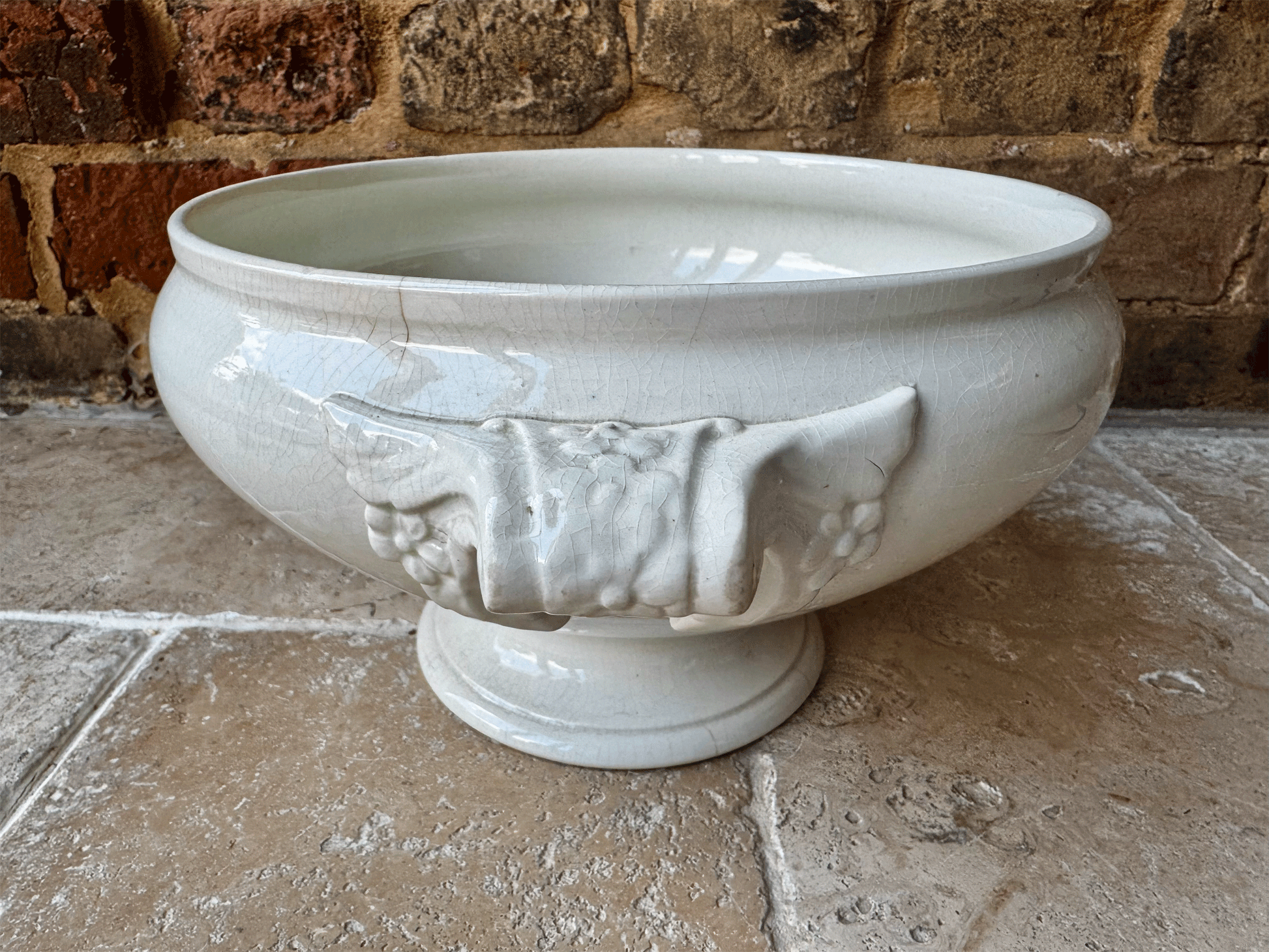 antique french extra arge terre de fer plain white ironstone soupiere bowl tureen