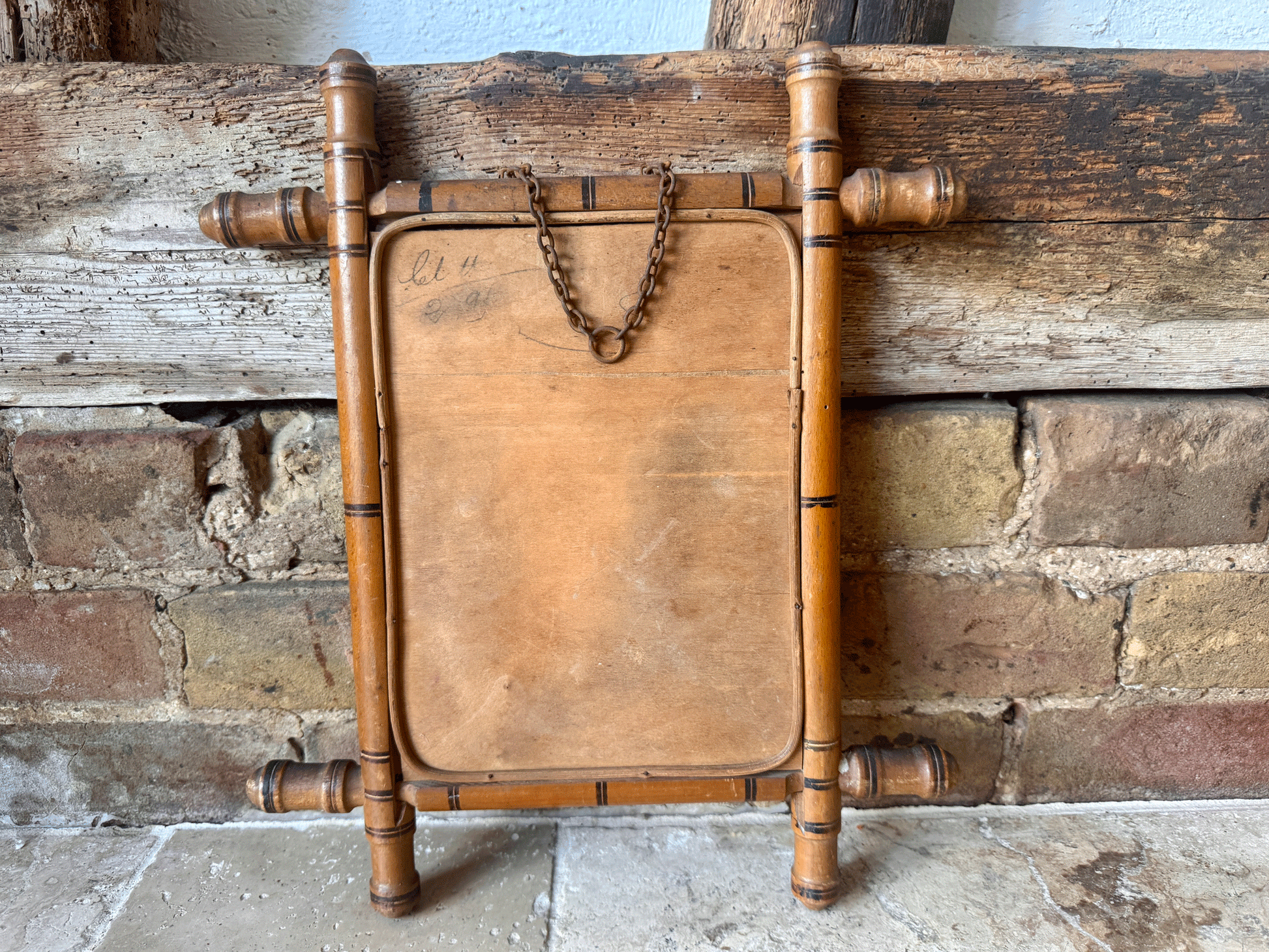 antique frennch wooden chinoiserie faux bamboo mirror bevel edged