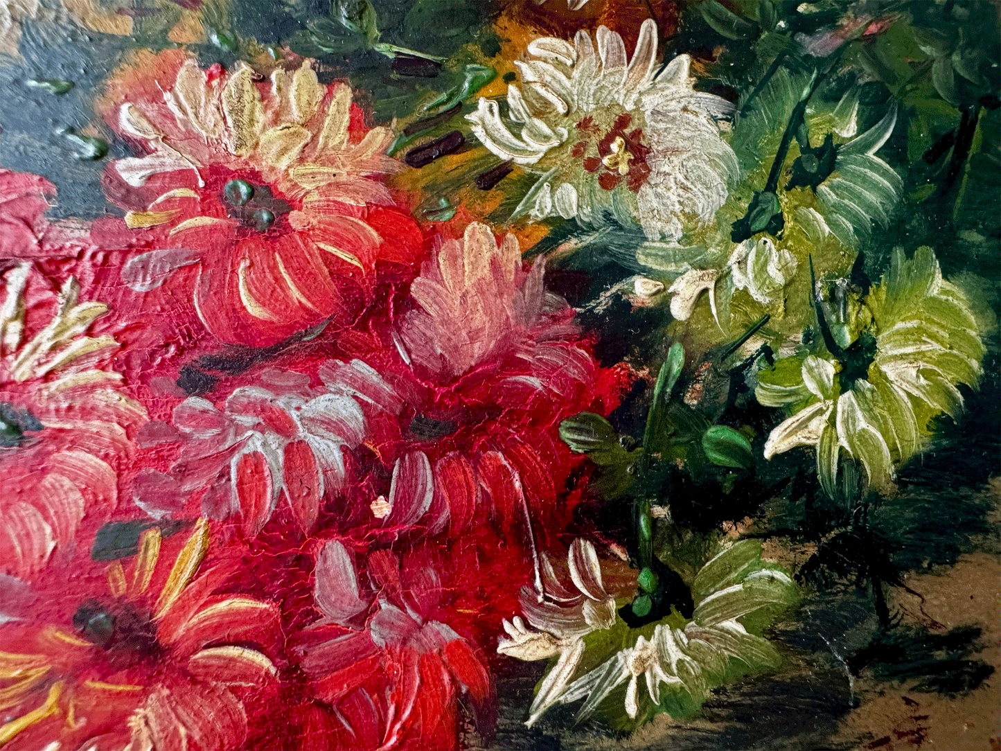 antique french floral composition oil painting board signed boucher 1905