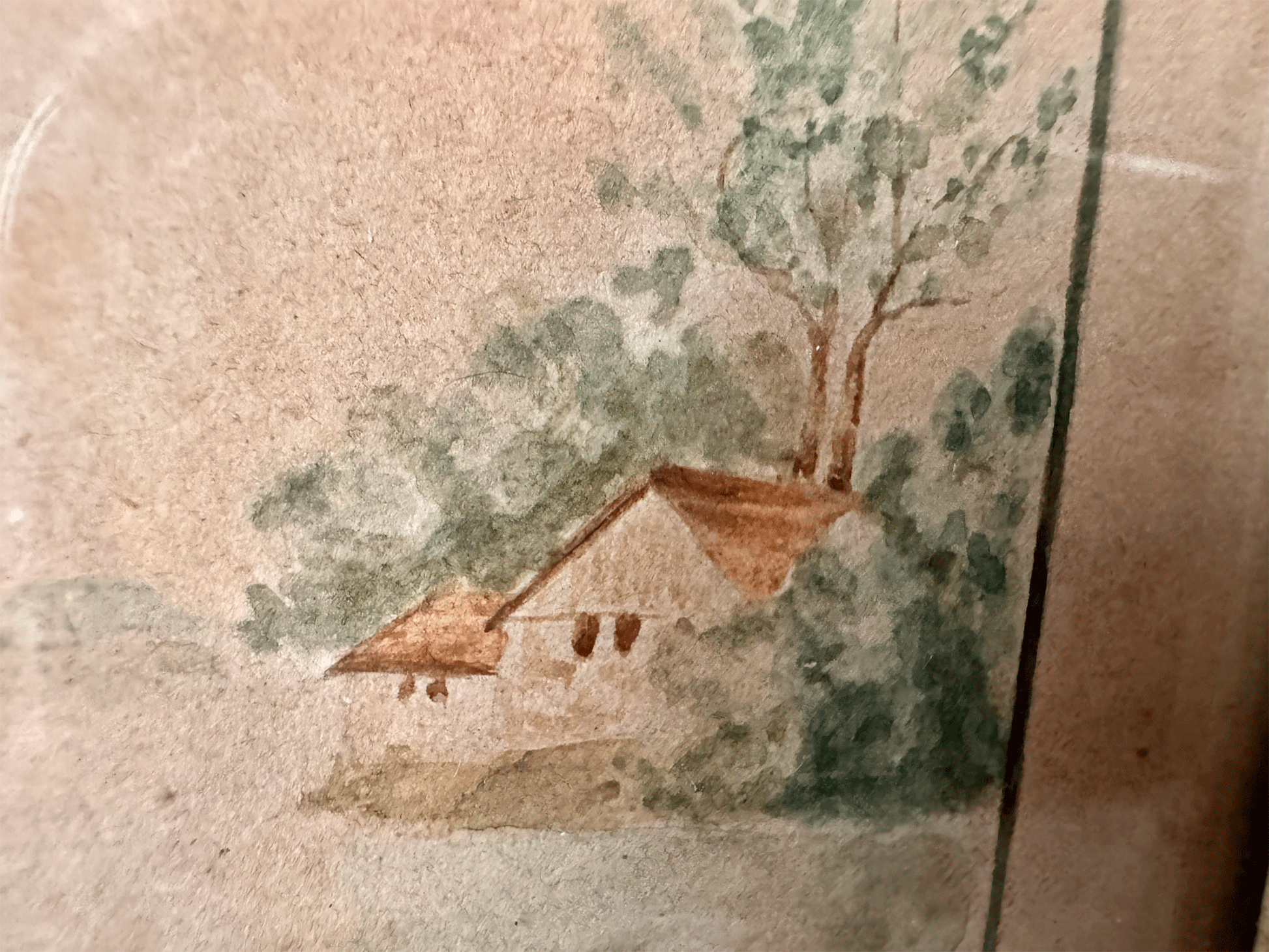 antique french siged dated village riverside country landscape watercolour painting framed