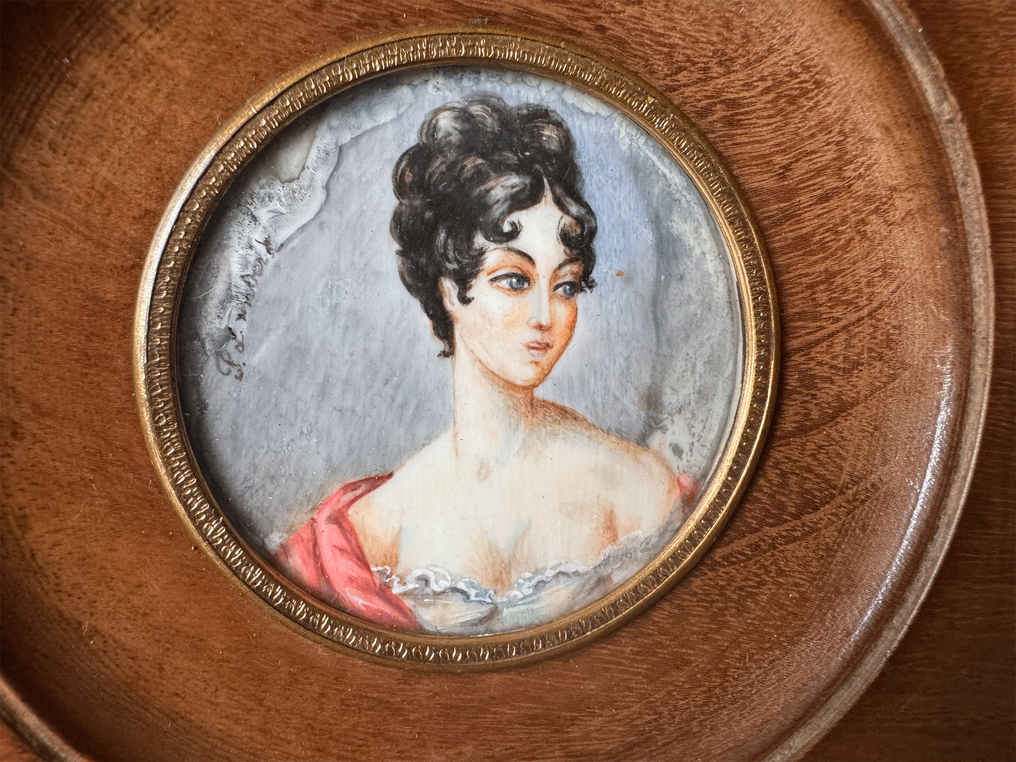 antique french signed framed miniature portrait painting lady 